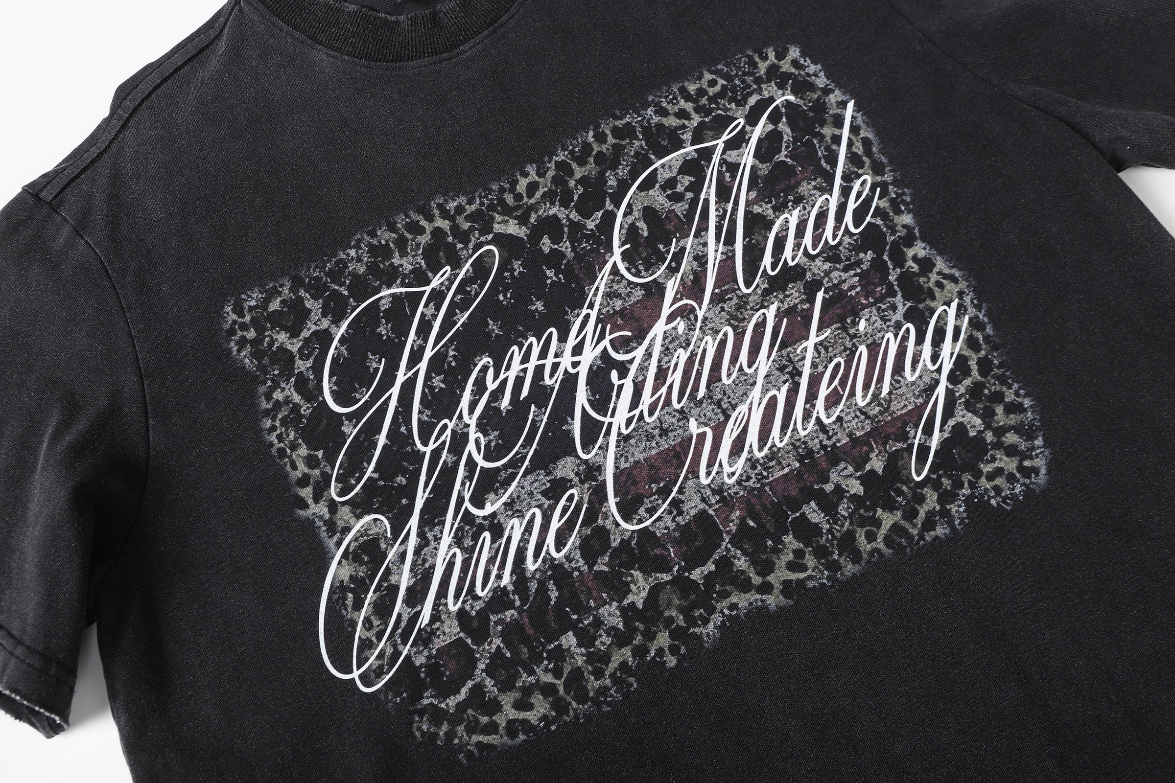 Omirad Layered Camo Sleeve Script Graphic Tee | Streetwear
