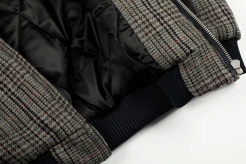 Vintage Plaid Wool Blend Bomber Jacket | Retro Check