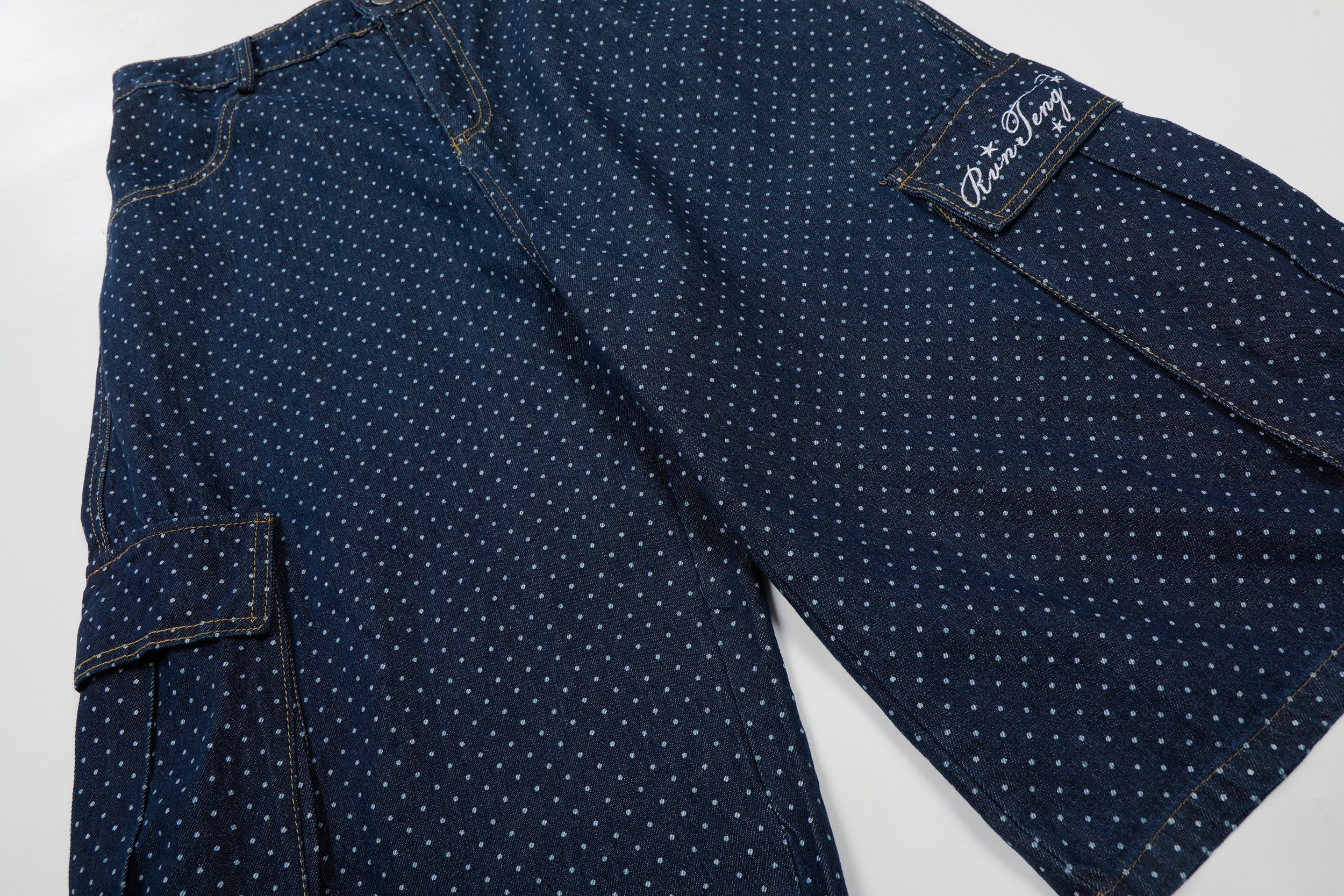 Polka Dot Denim Cargo Shorts | Wide Fit Streetwear