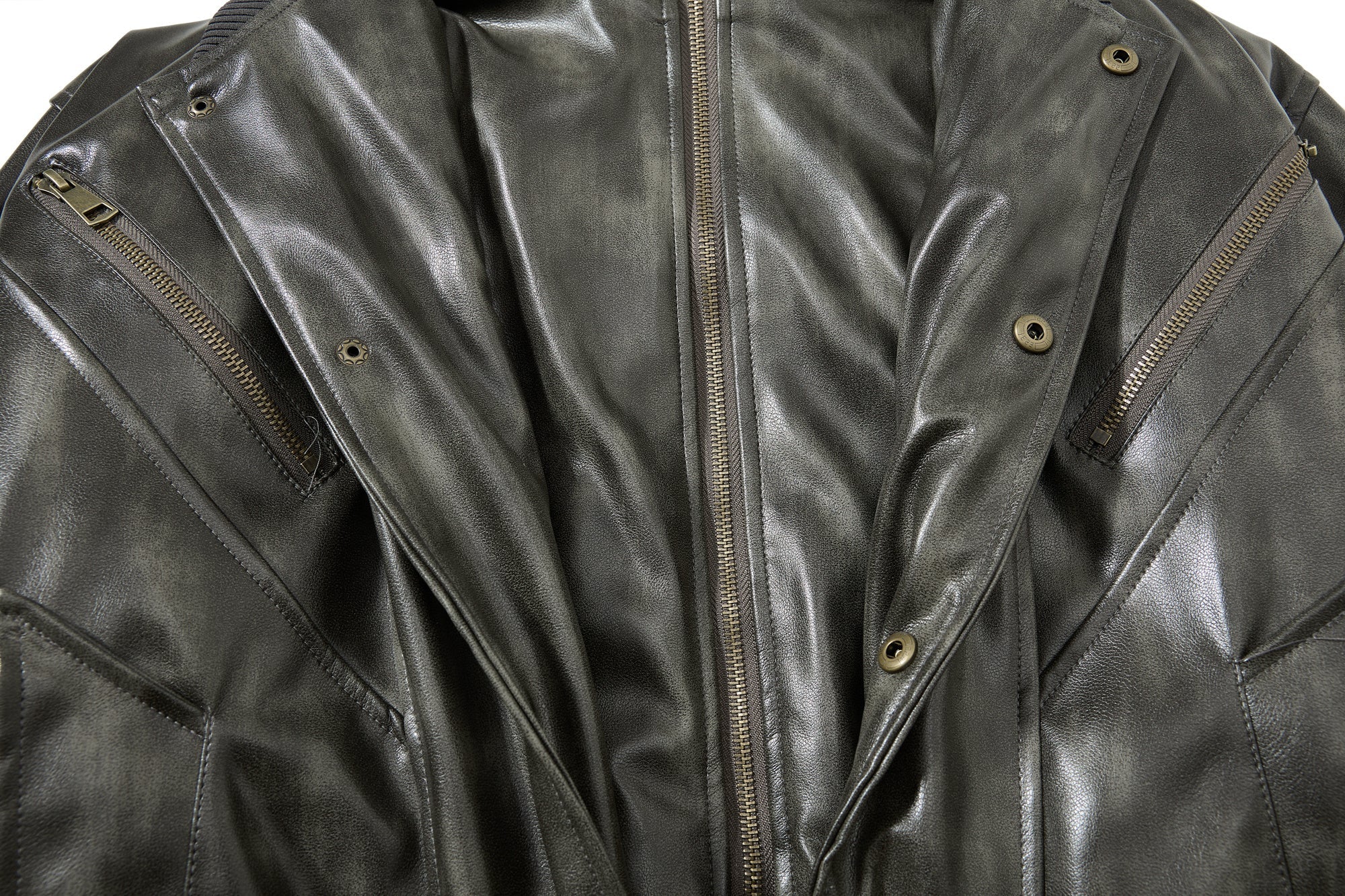 Omirad Faux Leather Bomber Jacket with Faux Fur Collar