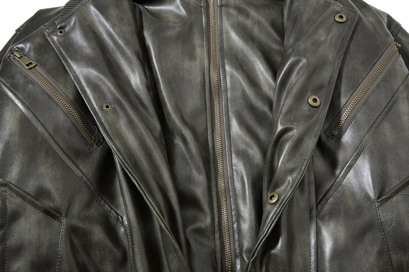 Omirad Faux Leather Bomber Jacket with Faux Fur Collar