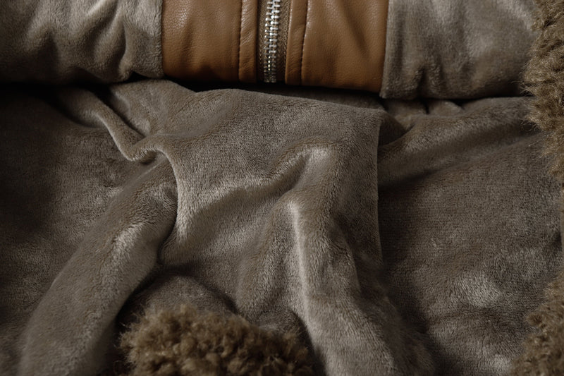 Faux Leather Patchwork Sherpa Bomber Jacket | Omirad