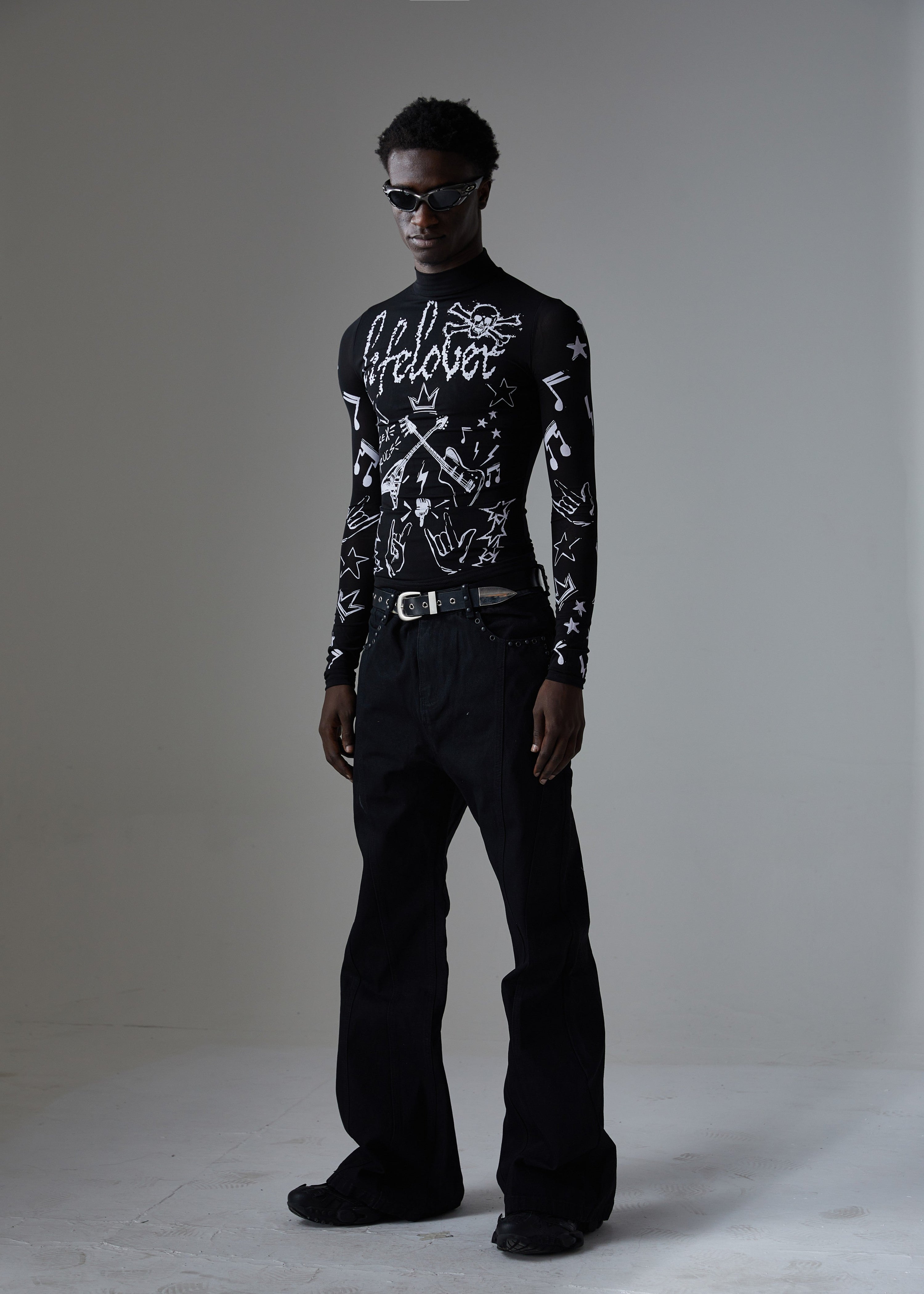 Omirad Studded Panel Wide-Leg Jeans | Dark Streetwear Denim