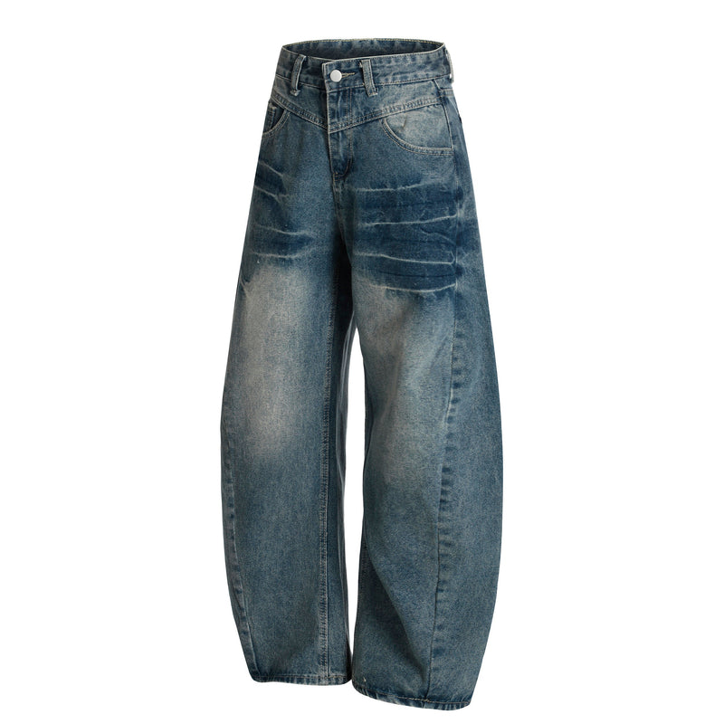 Omirad Creased-Wash Balloon Jeans | Wide Leg Denim
