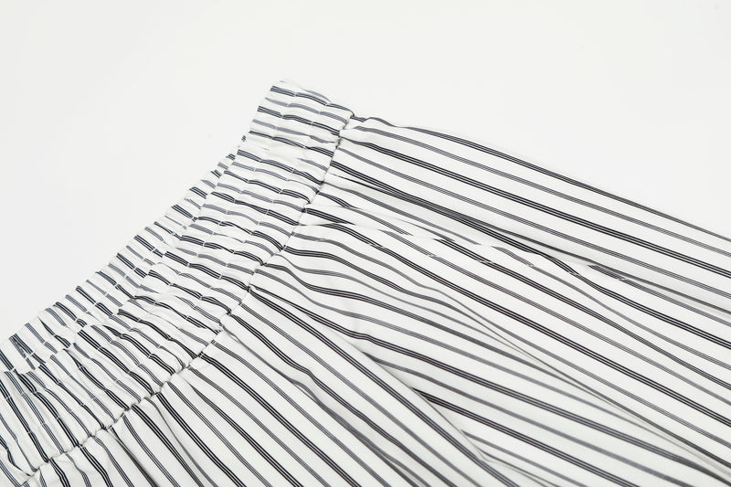 Striped Wide-Leg Relaxed Pants | Elastic Waist Lounge Trousers