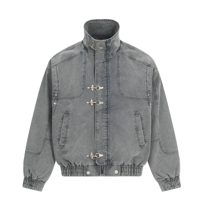 Omirad Washed Utility Bomber Jacket | Grey Denim Streetwear