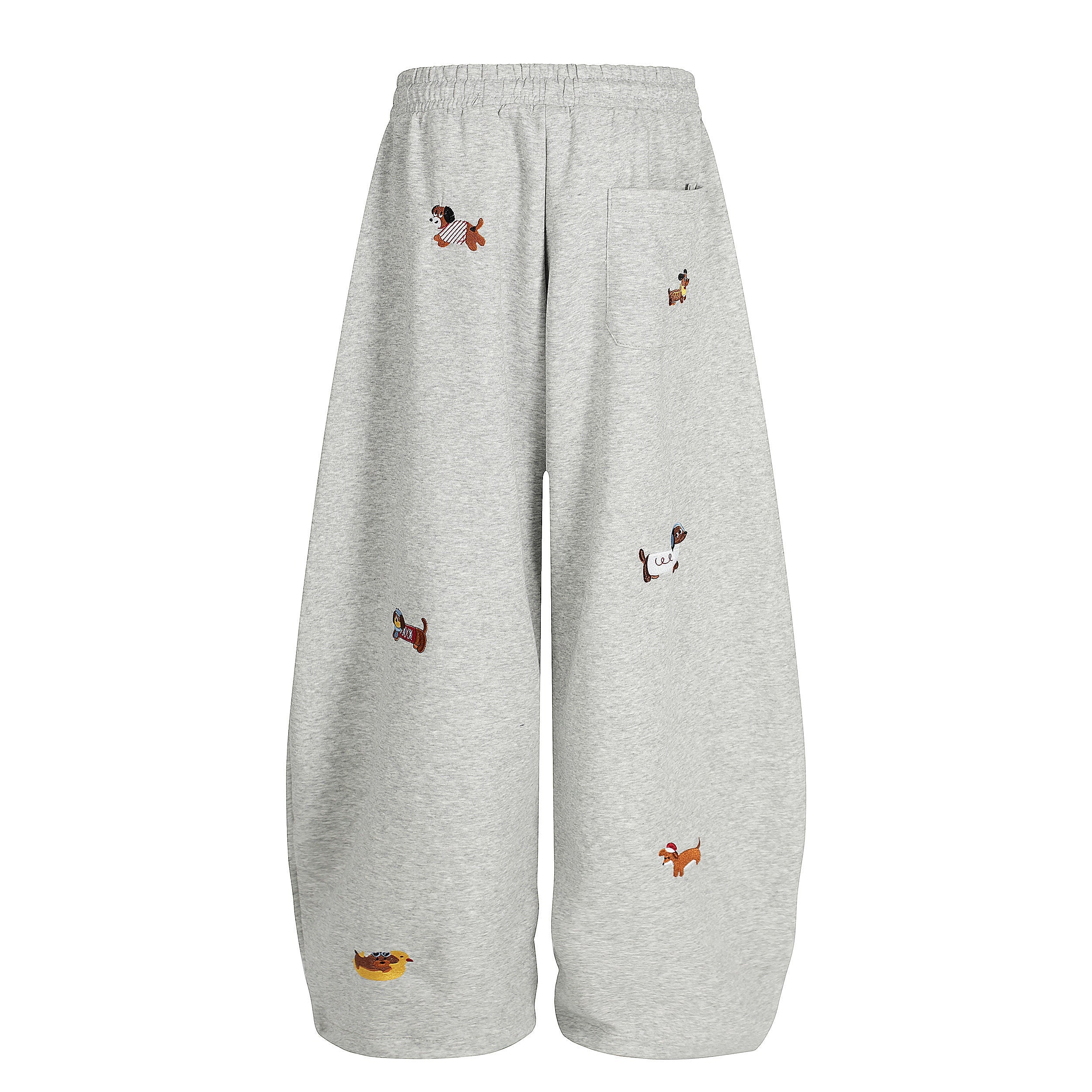 Embroidered Dog Motif Wide-Leg Sweatpants | Omirad