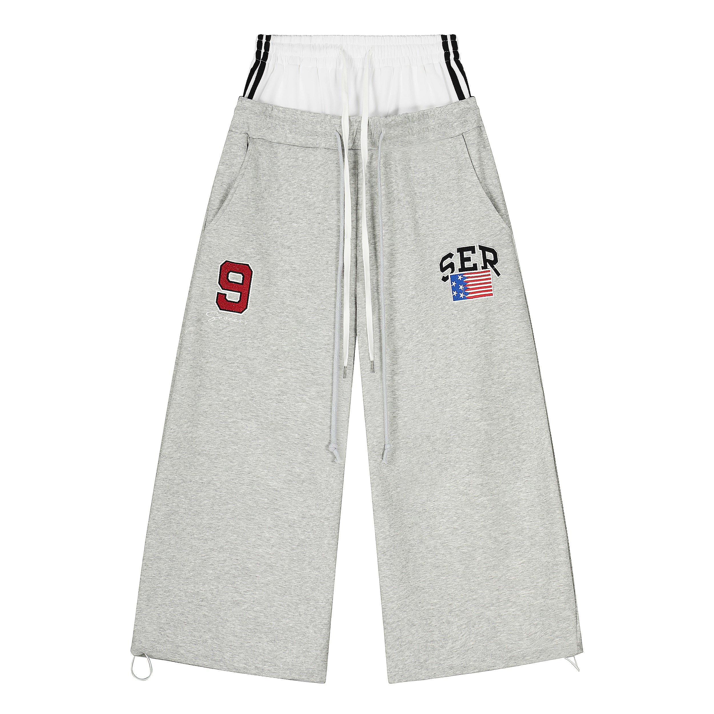 Varsity Patch Wide-Leg Sweatpants | Contrast Double Waist