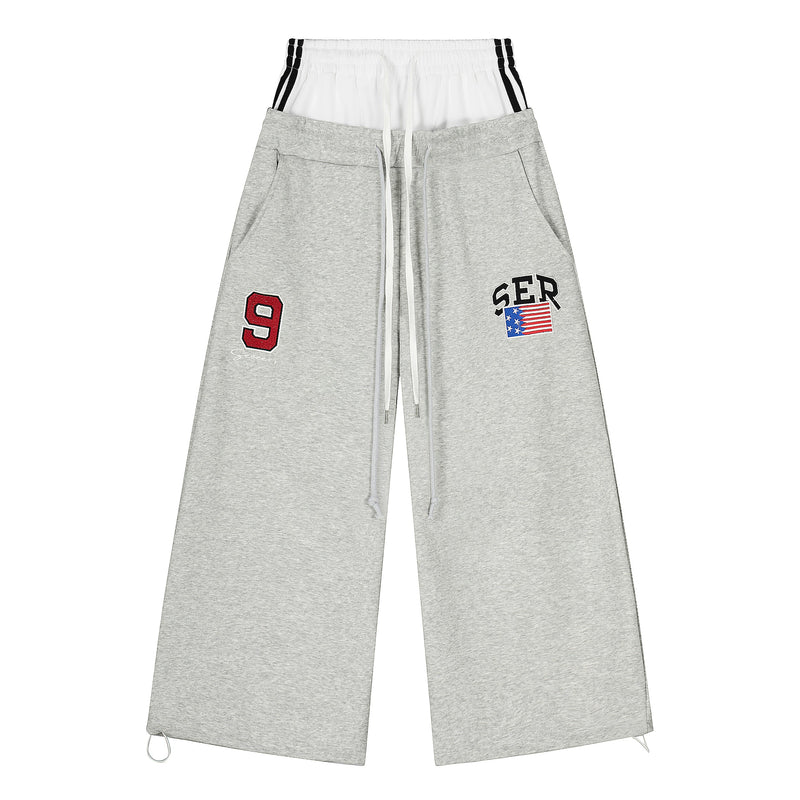 Varsity Patch Wide-Leg Sweatpants | Contrast Double Waist