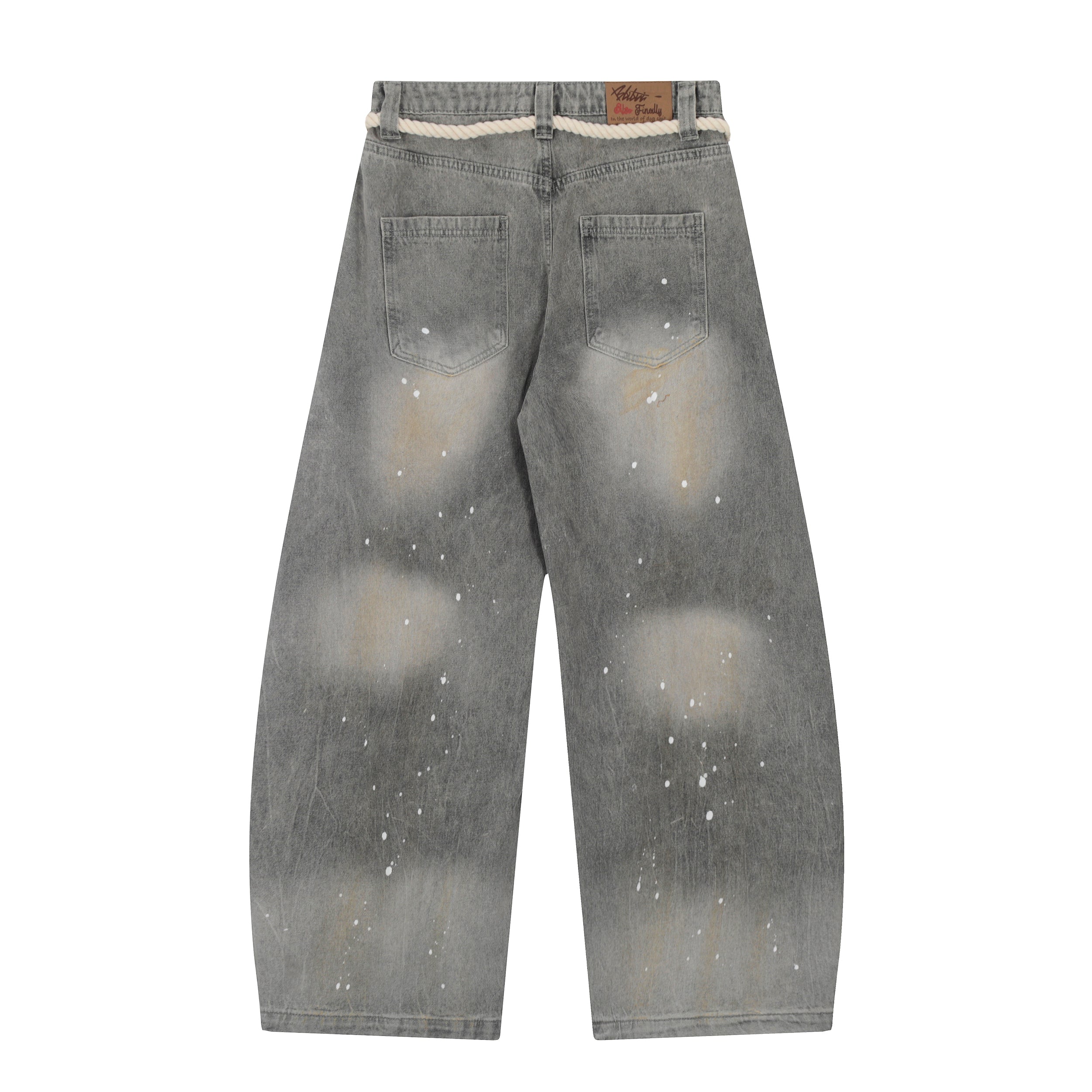Rope-Waist Paint-Splatter Wide-Leg Jeans | Vintage Wash