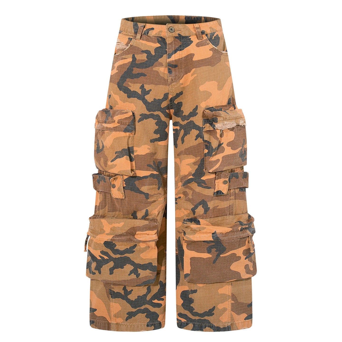Heavy Tactical Camo Multi-Pocket Wide-Leg Cargo Pants