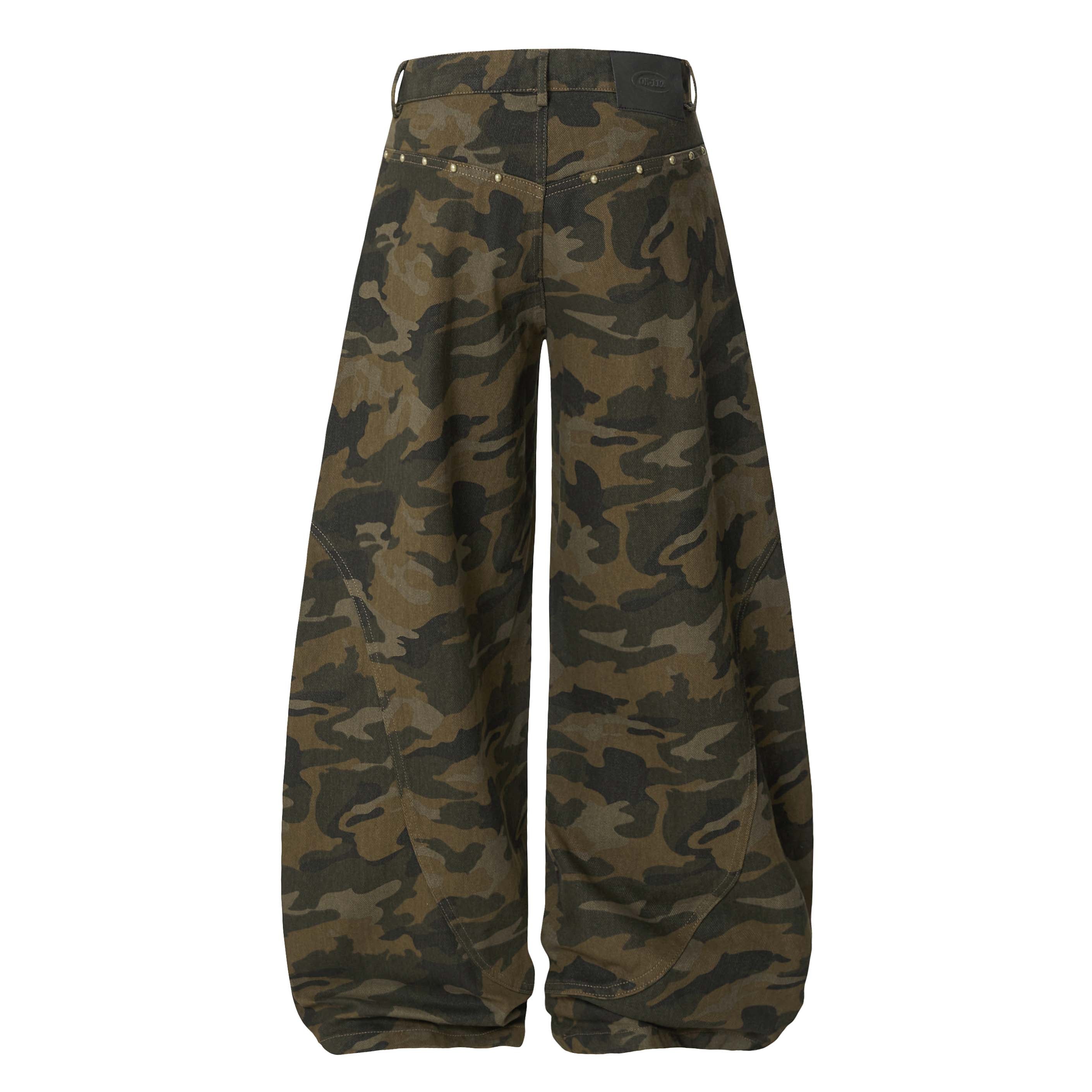 Omirad Camouflage Barrel-Leg Jeans | Wide Leg Camo Denim