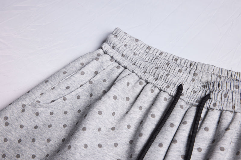 Polka Dot Wide-Leg Sweatpants with Stripe Detail | Omirad