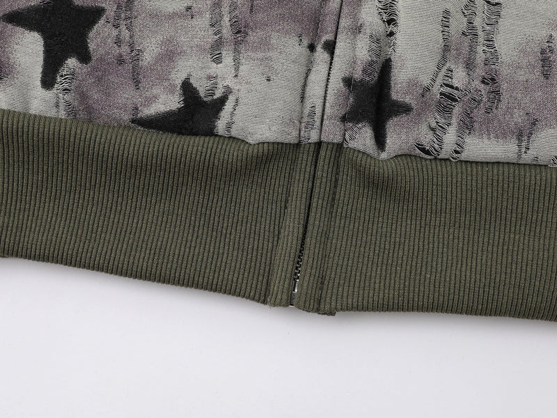 Omirad All-Over Star Print Washed Zip Hoodie | Streetwear