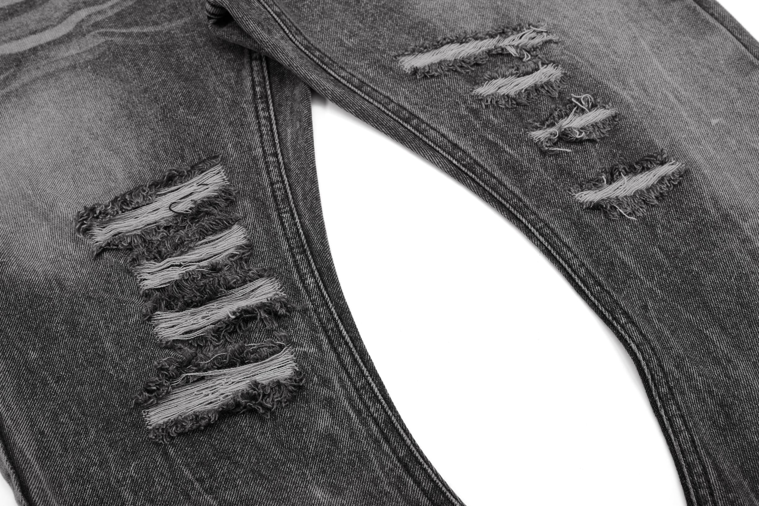Distressed Studded Stacked Denim Pants | Streetwear Jeans