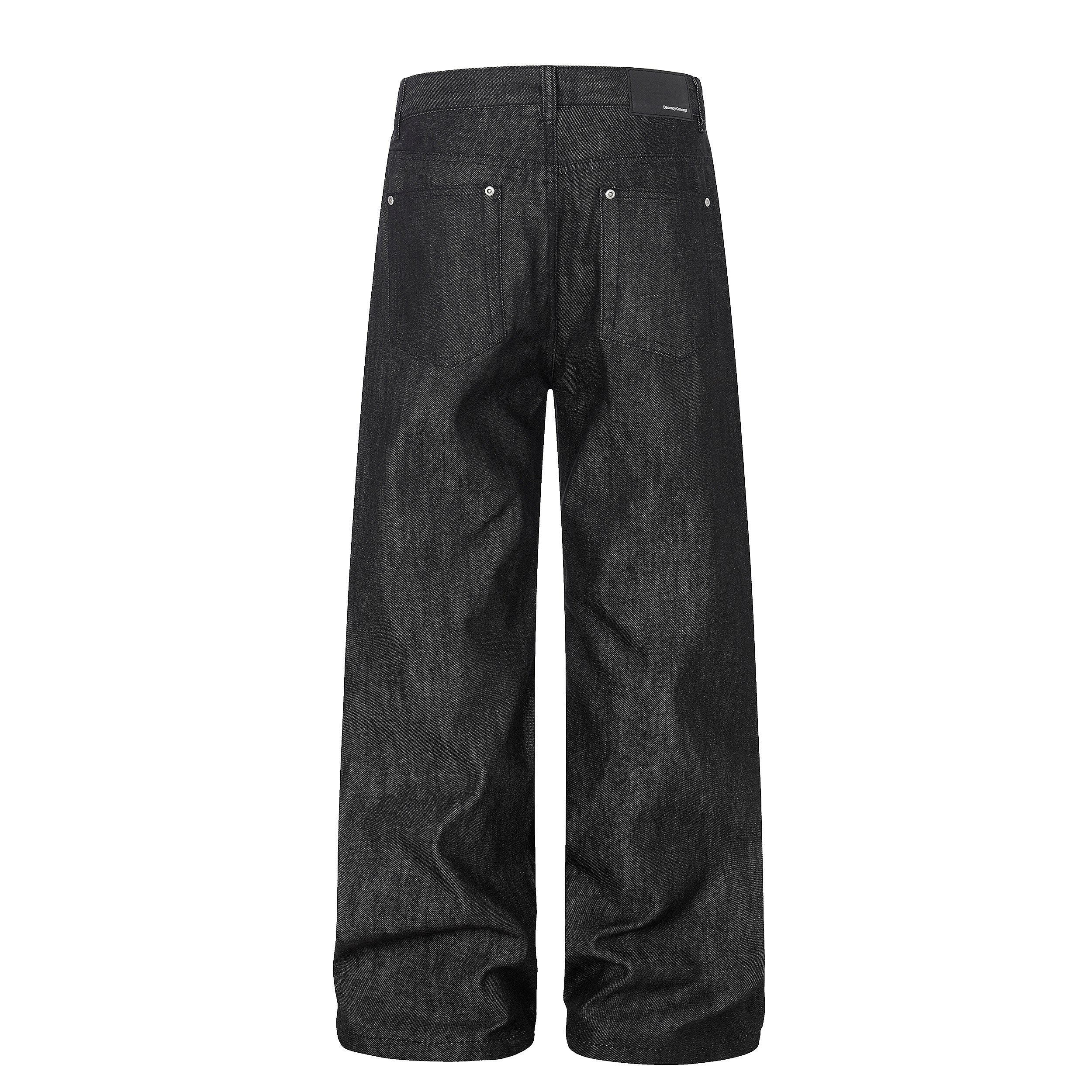 Black Raw Denim Wide Leg Jeans | Button Fly | Omirad