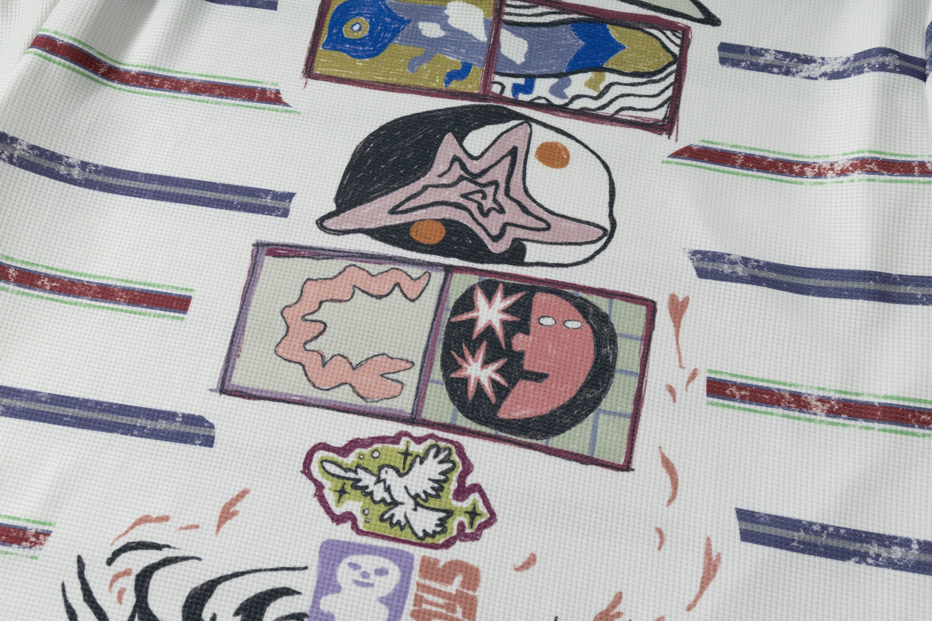 Abstract Graphic Stripe Long-Sleeve Polo Shirt | Streetwear