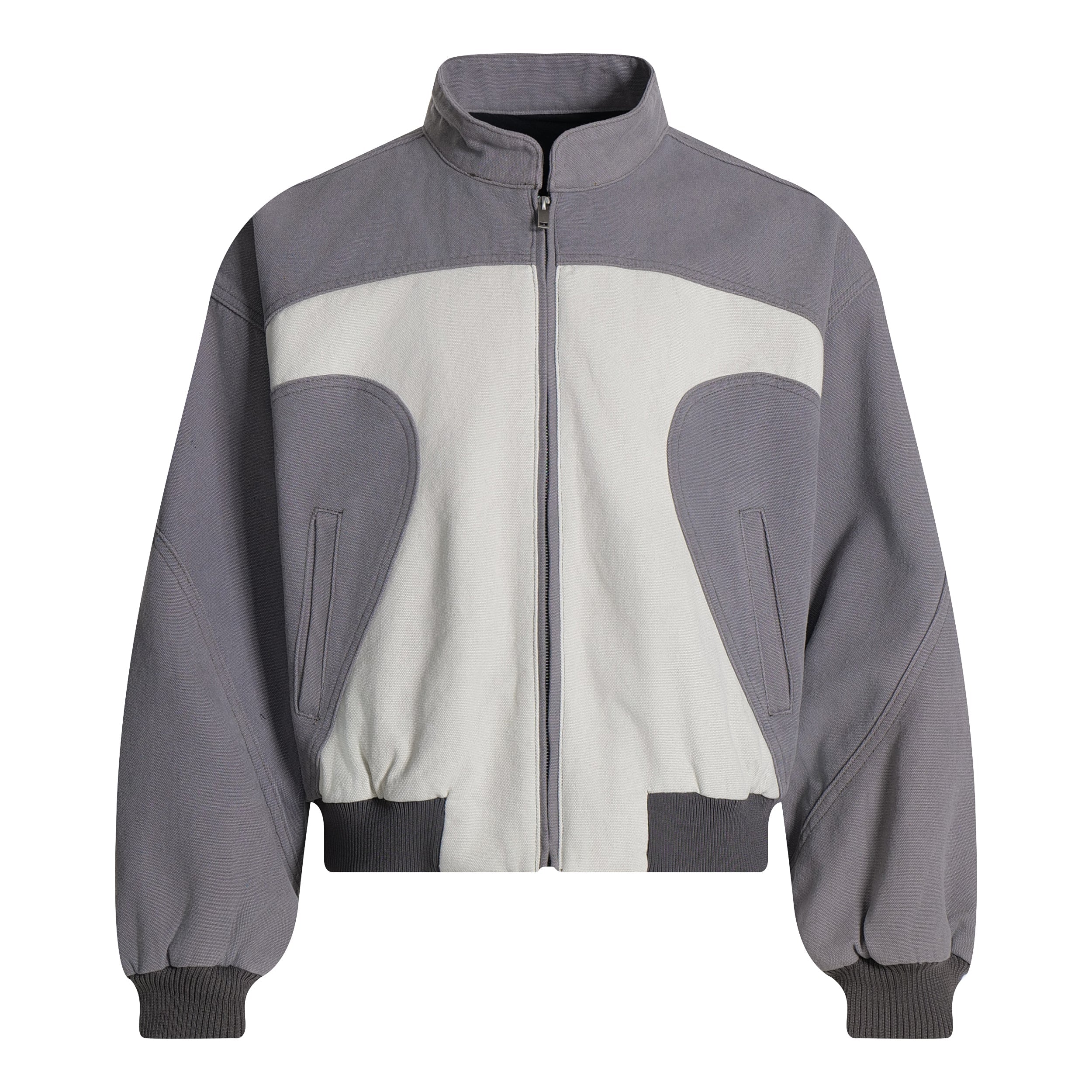Two-Tone Curved Panel Bomber Jacket | Relaxed Street Fit