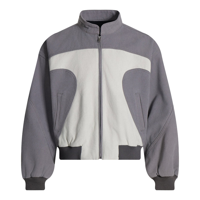 Two-Tone Curved Panel Bomber Jacket | Relaxed Street Fit