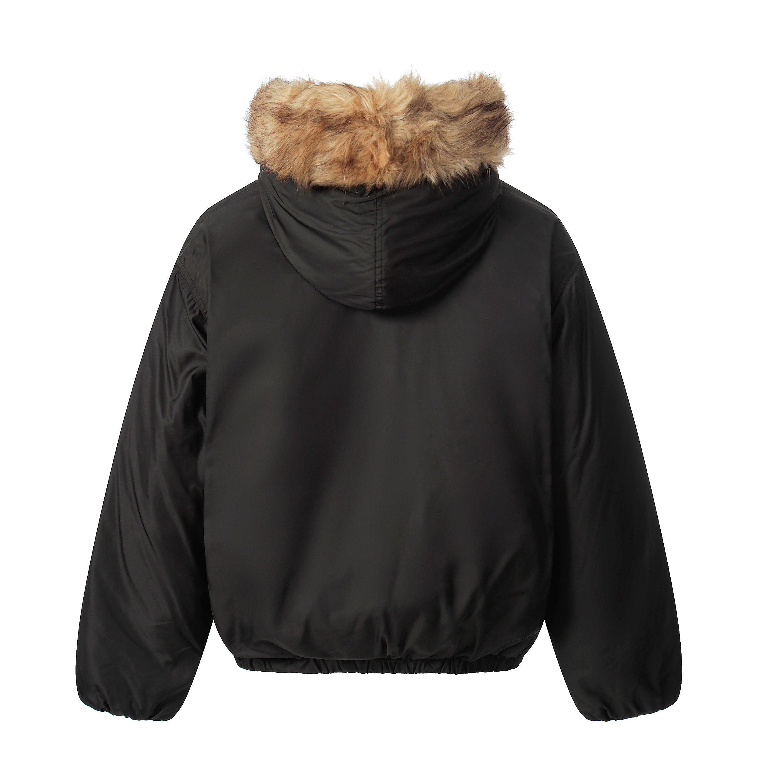 Faux Fur Trimmed Hooded Puffer Jacket | Army Green & Black