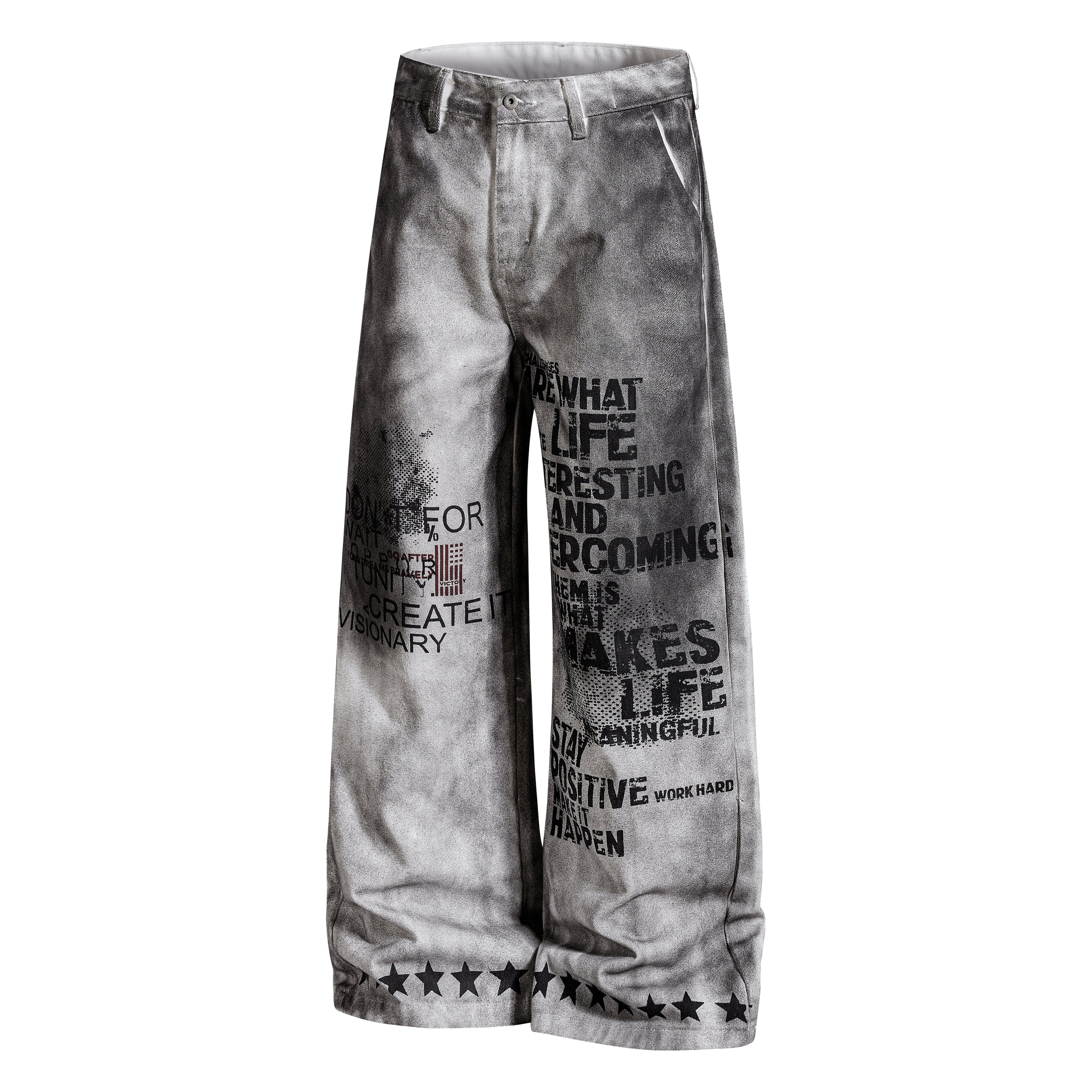 Omirad Graphic Washed Wide-Leg Pants | Streetwear Denim