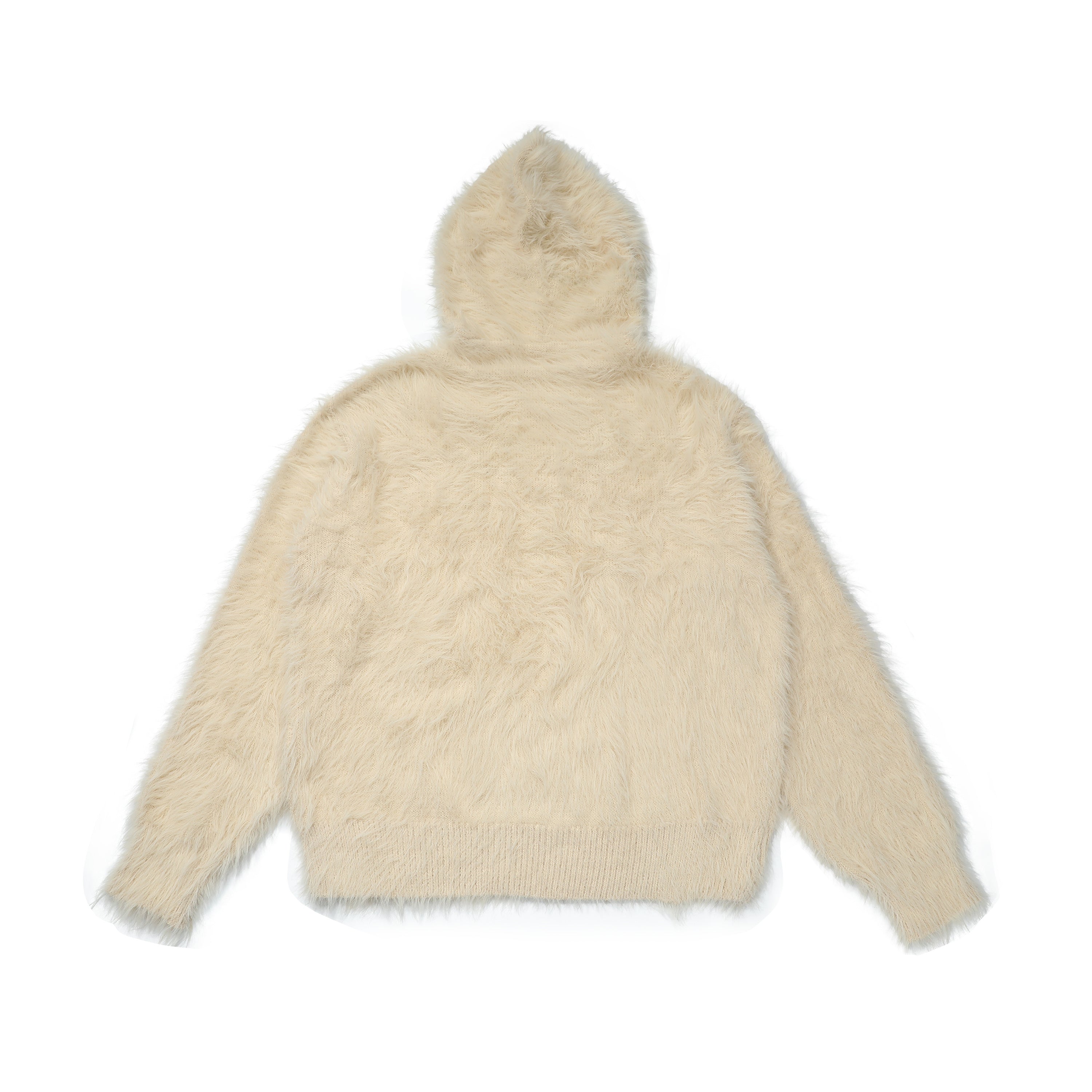 Omirad Fuzzy Patch Knit Hoodie Sweater | Shaggy Grunge Pullover