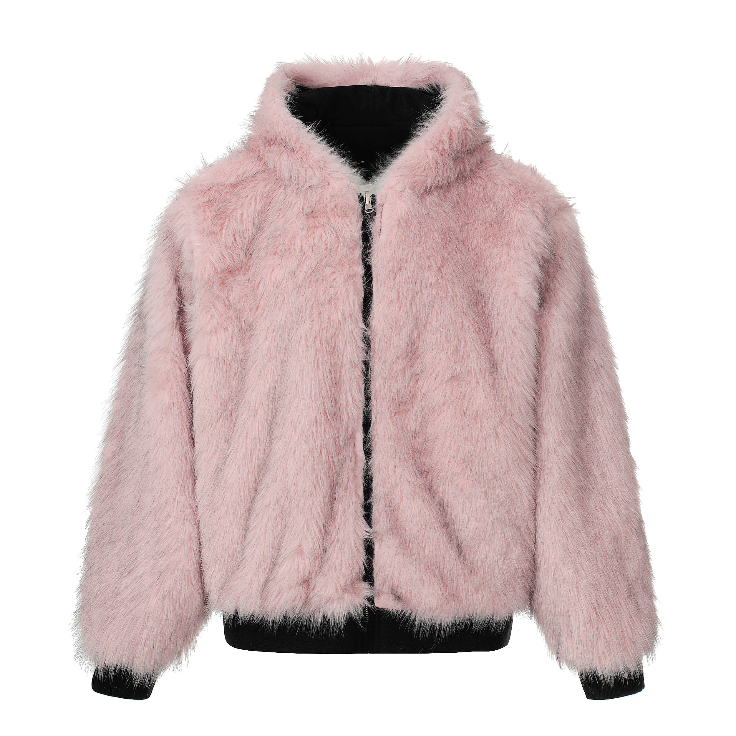 Reversible Faux Fur & Suede Hooded Bomber Jacket