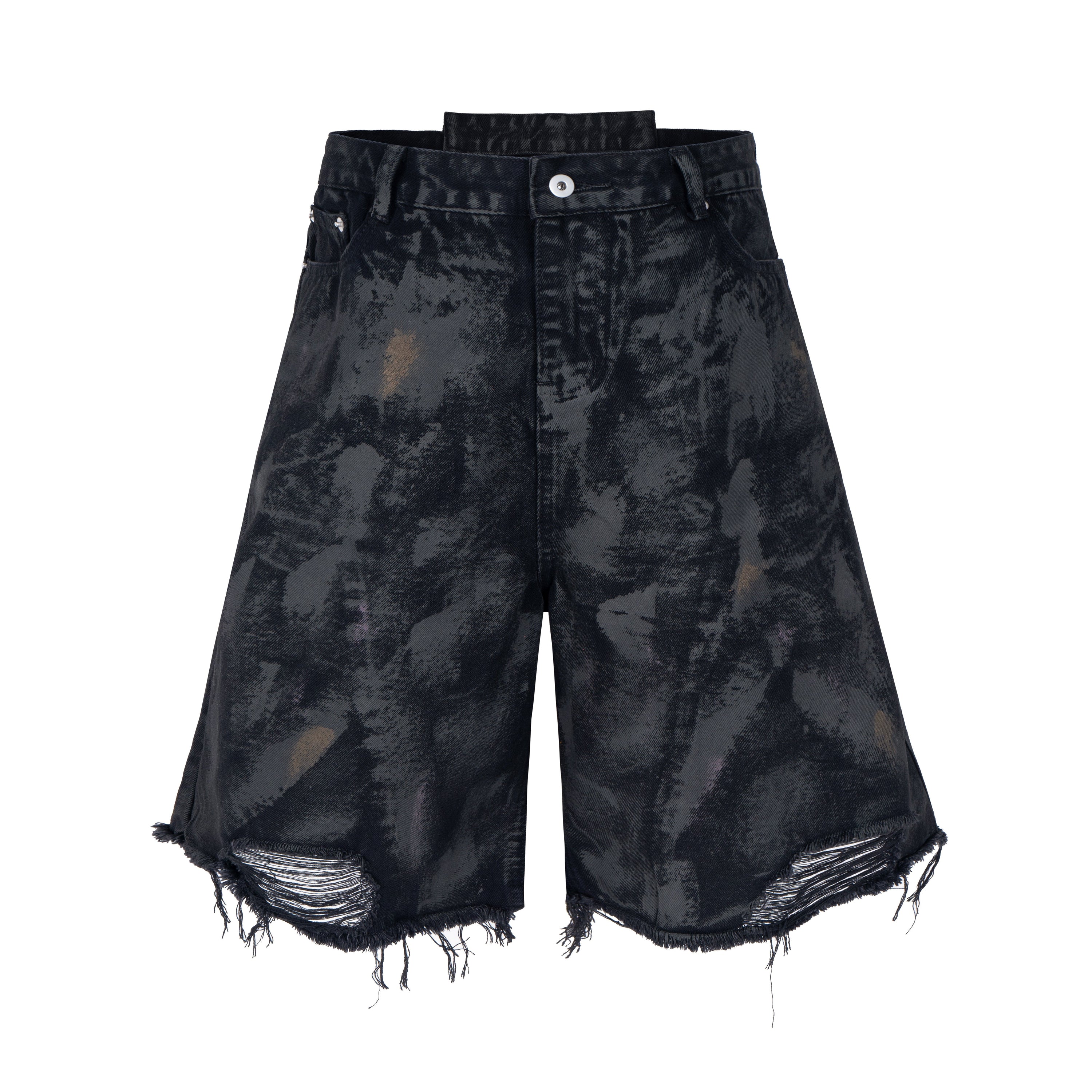 Omirad Distressed Fade Wide-Leg Denim Shorts | Streetwear