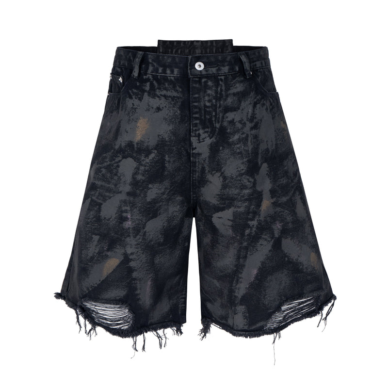 Omirad Distressed Fade Wide-Leg Denim Shorts | Streetwear