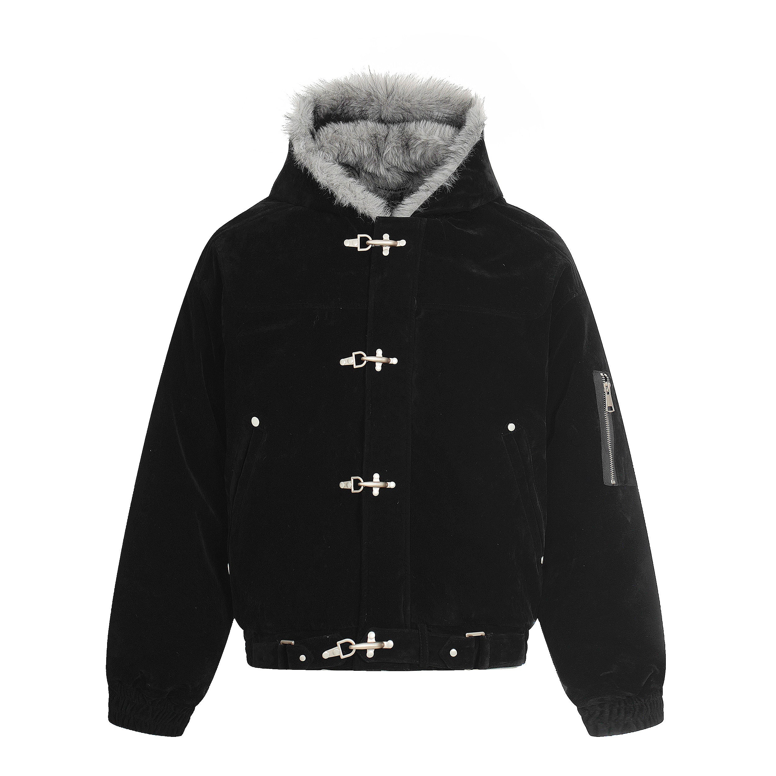 Omirad Faux Suede Fur-Lined Hooded Bomber Jacket