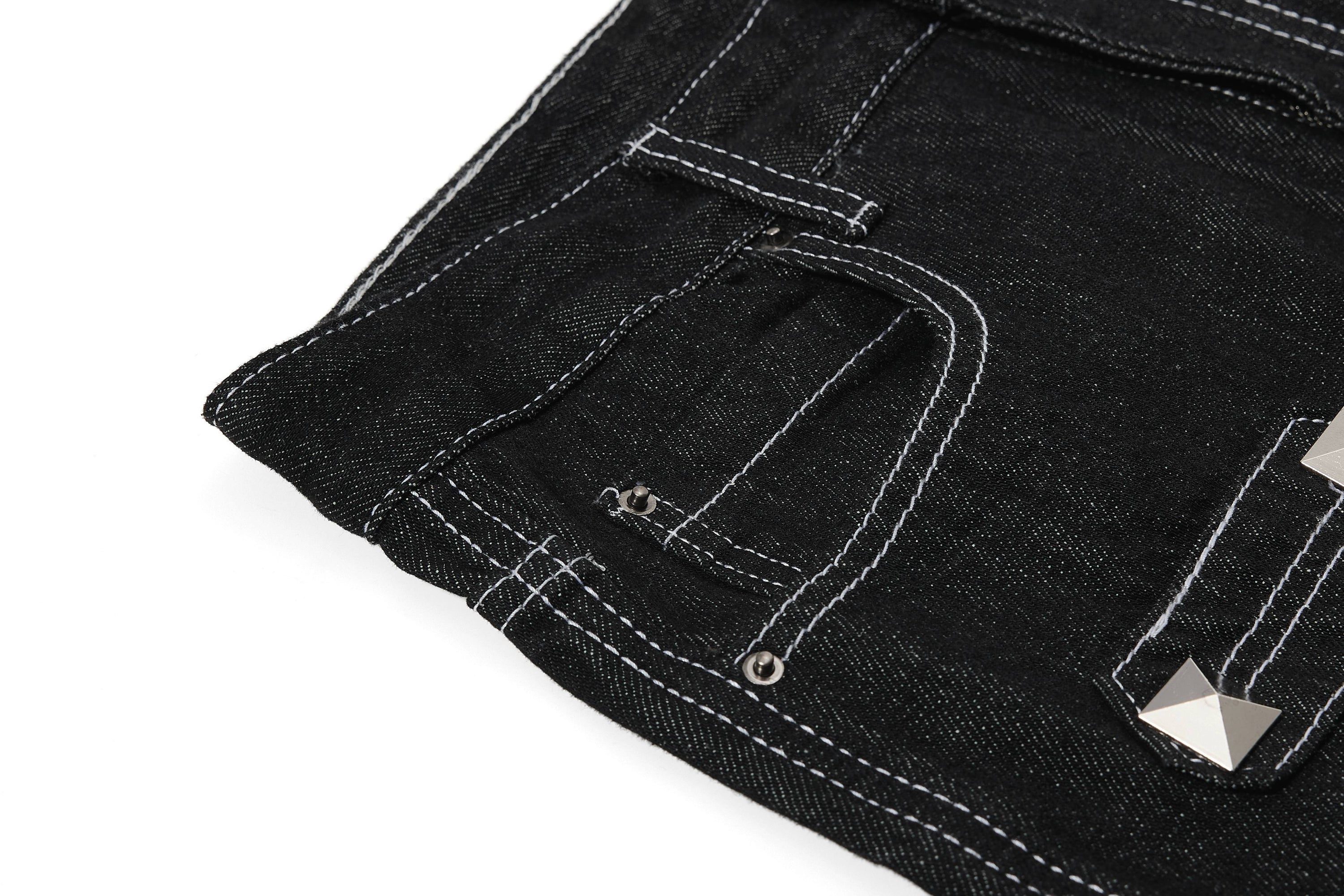 Studded Strap Wide-Leg Denim Pants | Punk Streetwear Jeans