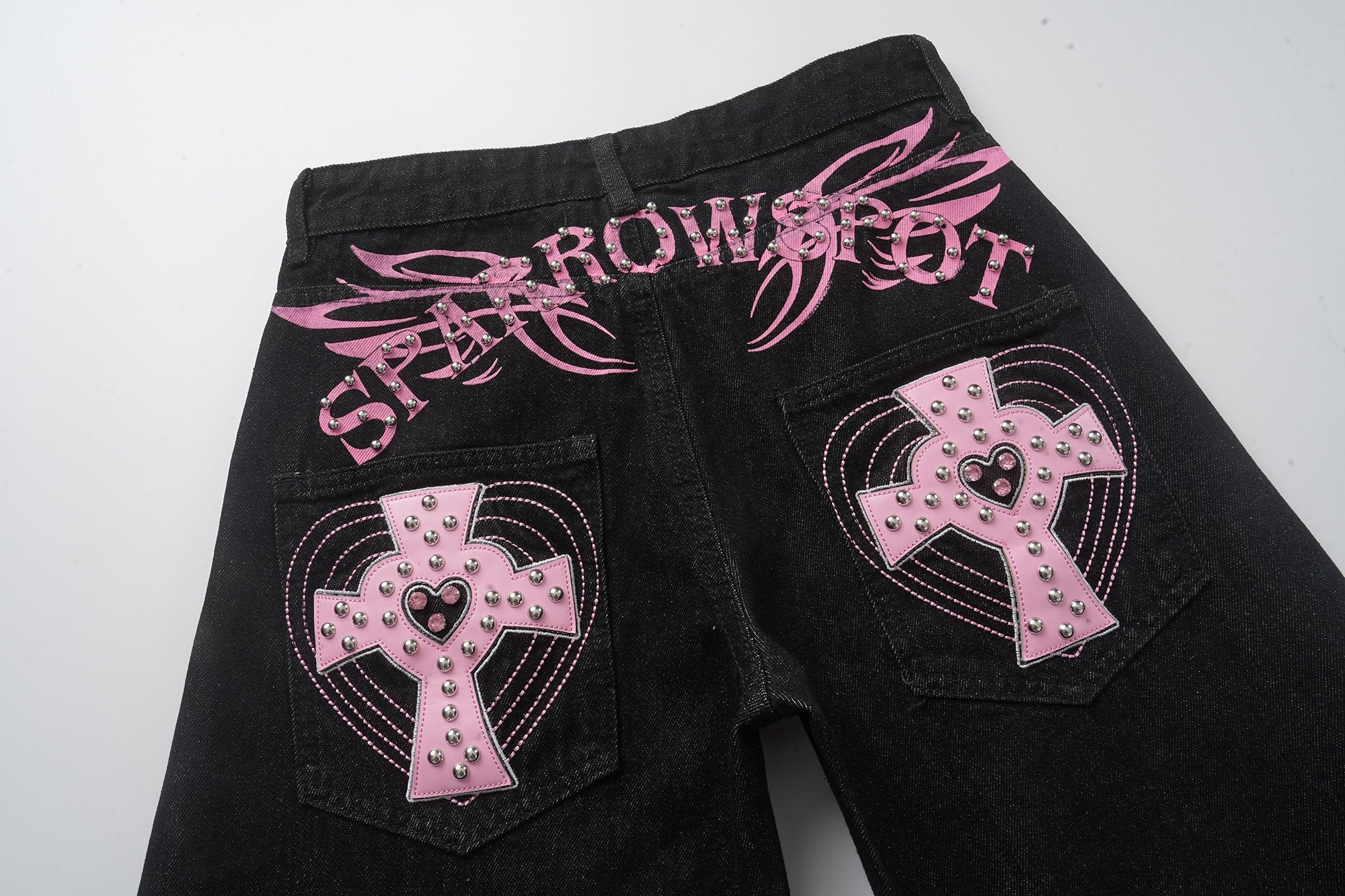 Cross Pocket Graphic Wide-Leg Jeans | Streetwear Denim