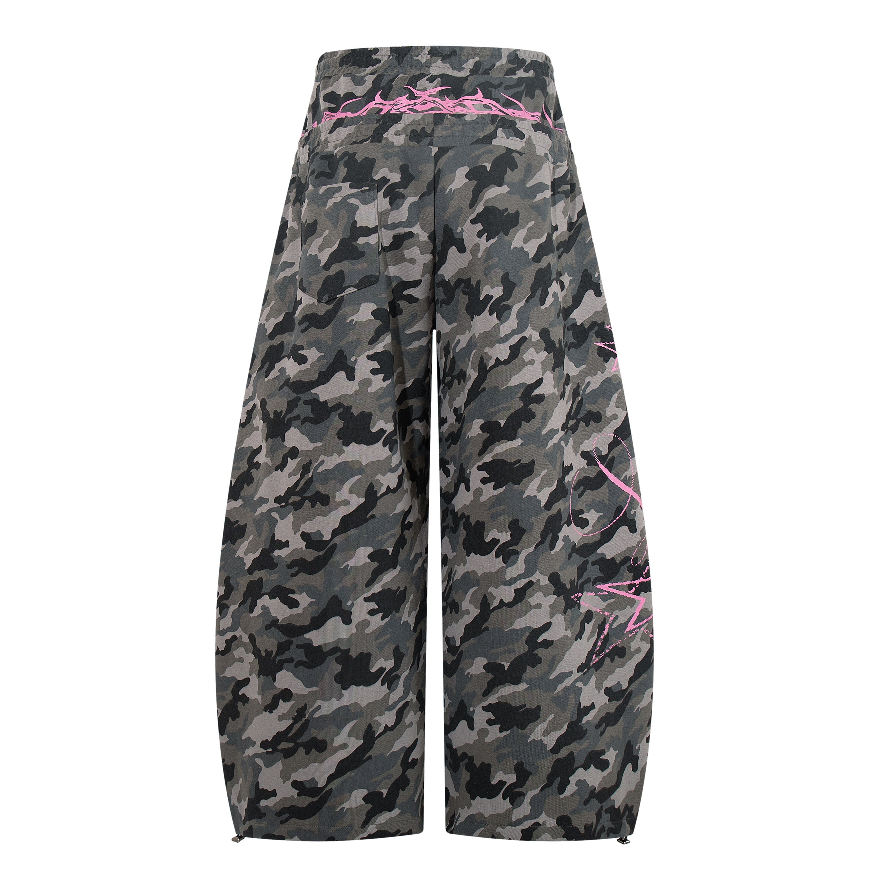 Camo Graffiti Wide-Leg Baggy Pants | Pink Star Print