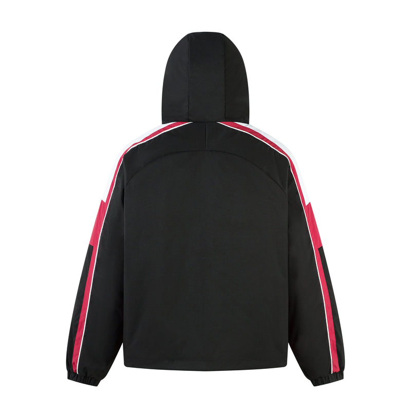 Racing Patch Faux Fur Hood Jacket | Color-Block Nylon