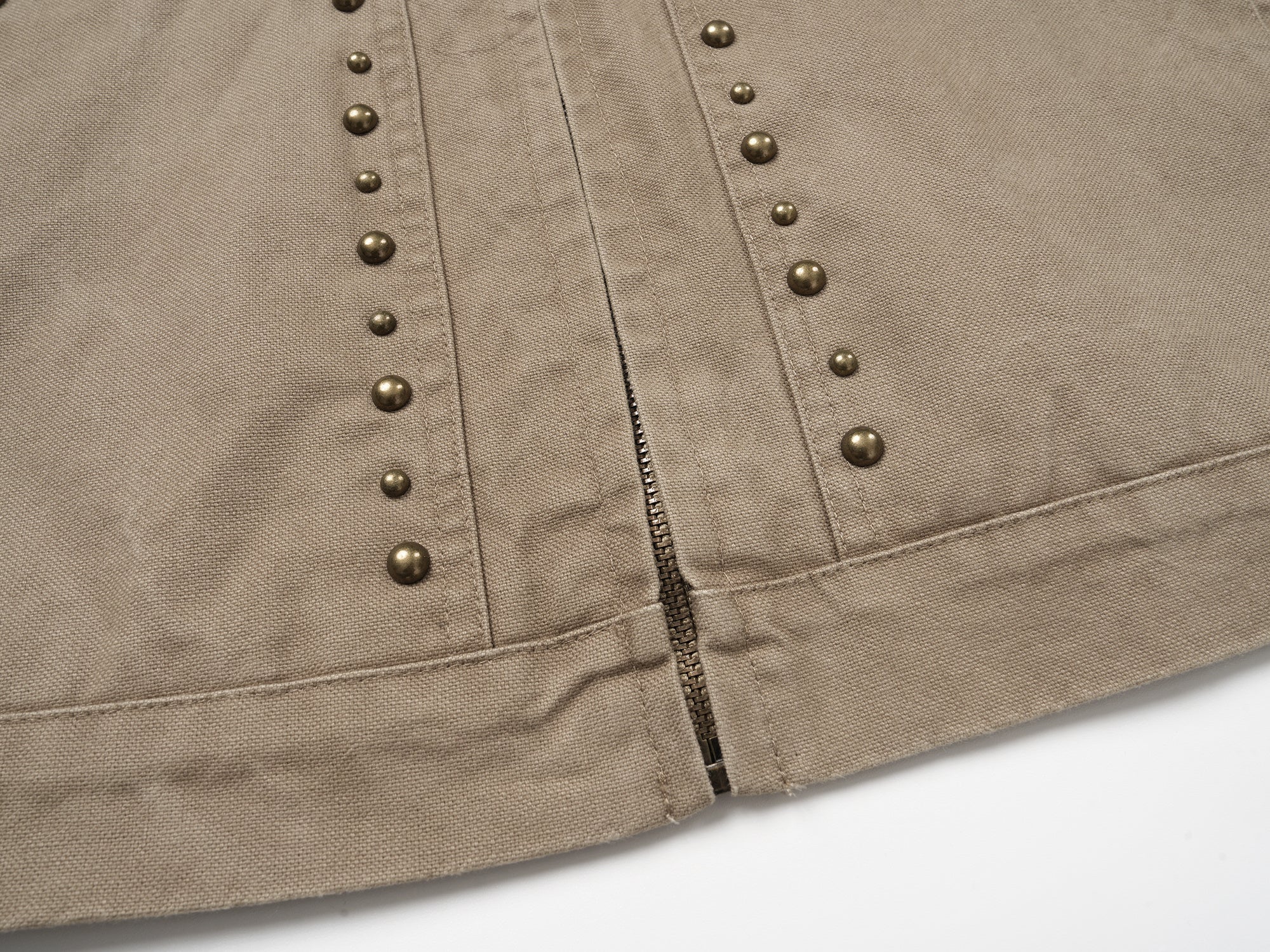 Studded Vintage Work Jacket | Washed Cotton Zip-Up