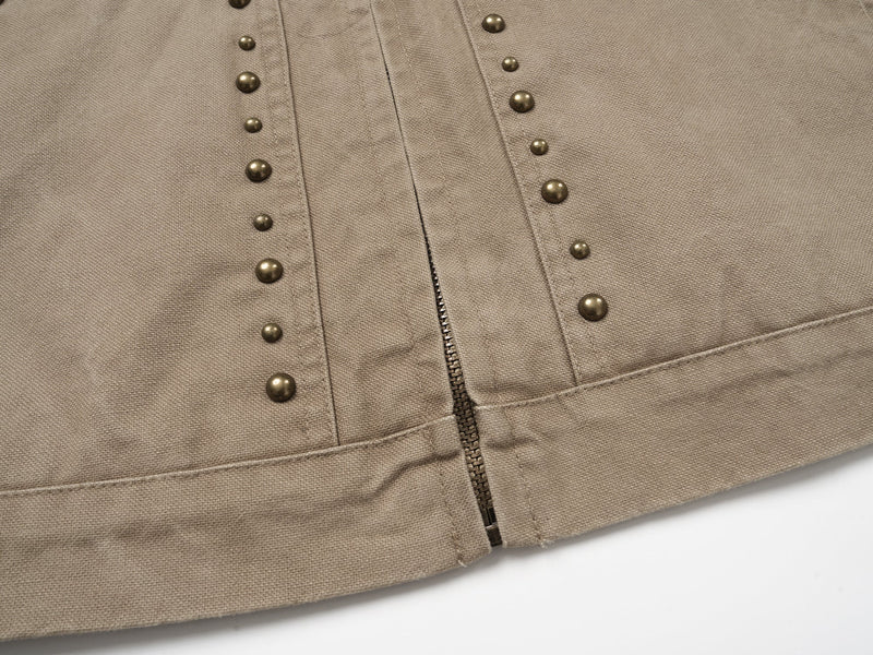 Studded Vintage Work Jacket | Washed Cotton Zip-Up