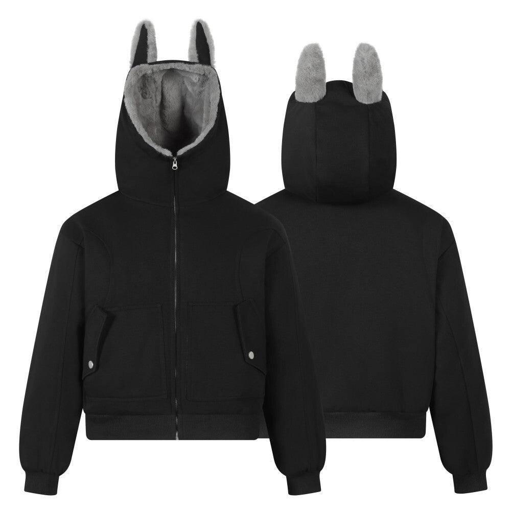 Bunny Ear Sherpa Lined Zip-Up Hoodie Jacket | Omirad