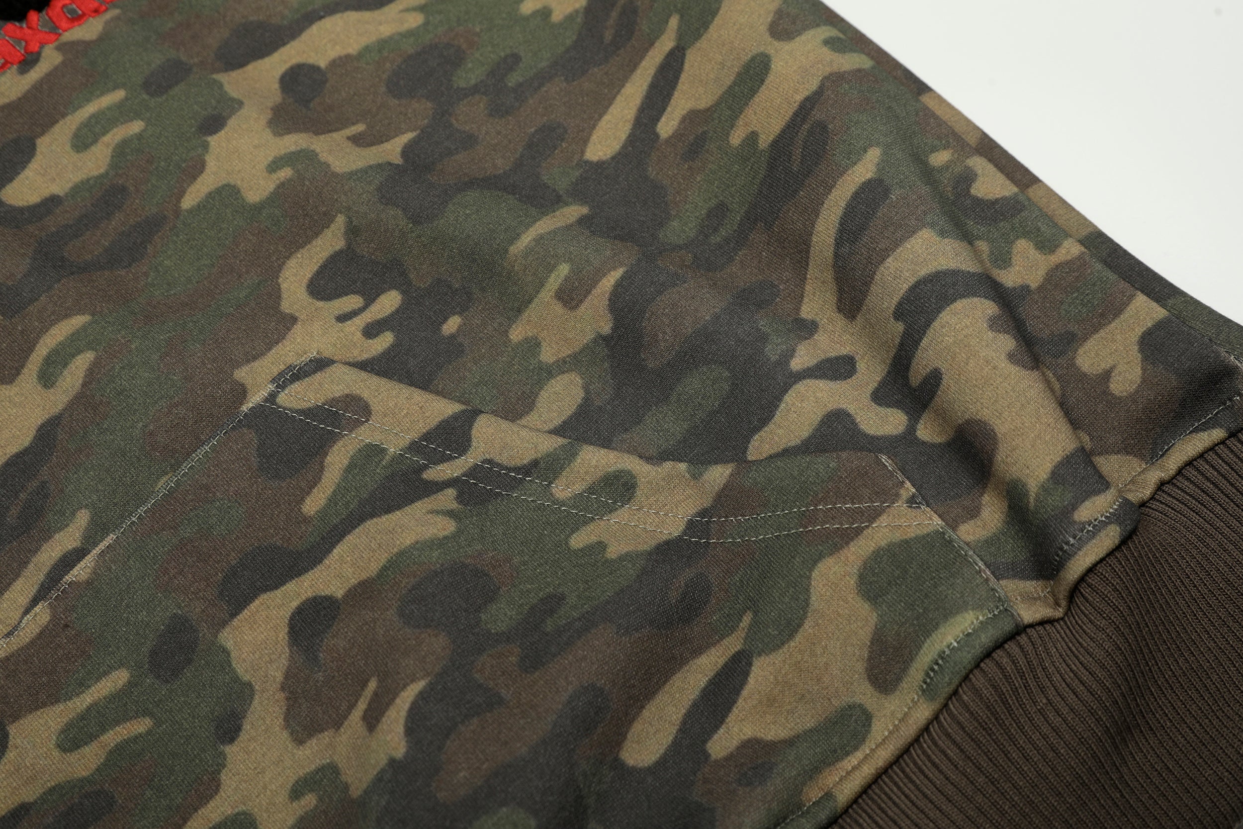 Camo Chenille Patch Half-Zip Hoodie | Streetwear Varsity
