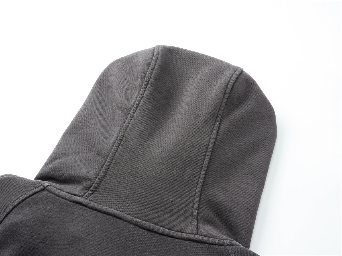 Curved-Seam Full-Zip Hoodie | Washed Cotton Streetwear