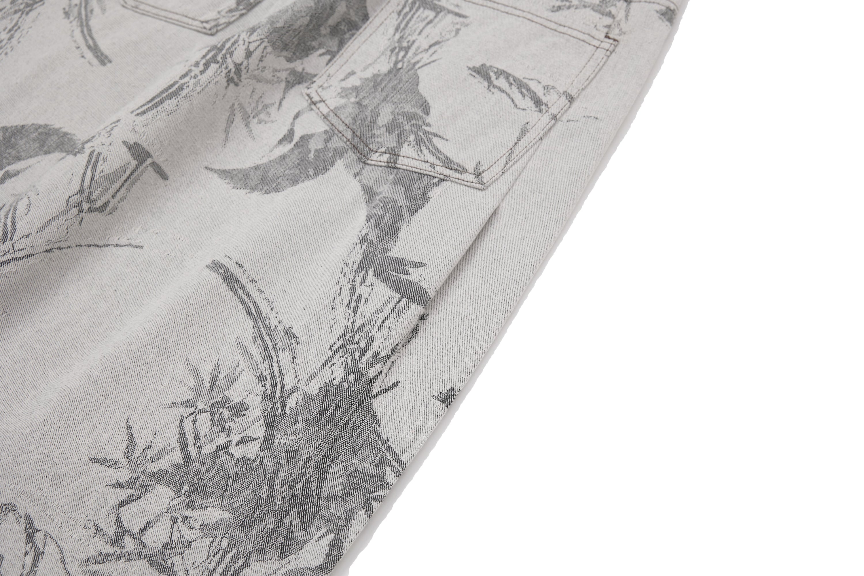 Ink-Wash Print Wide-Leg Pants | Abstract Brushstroke Denim