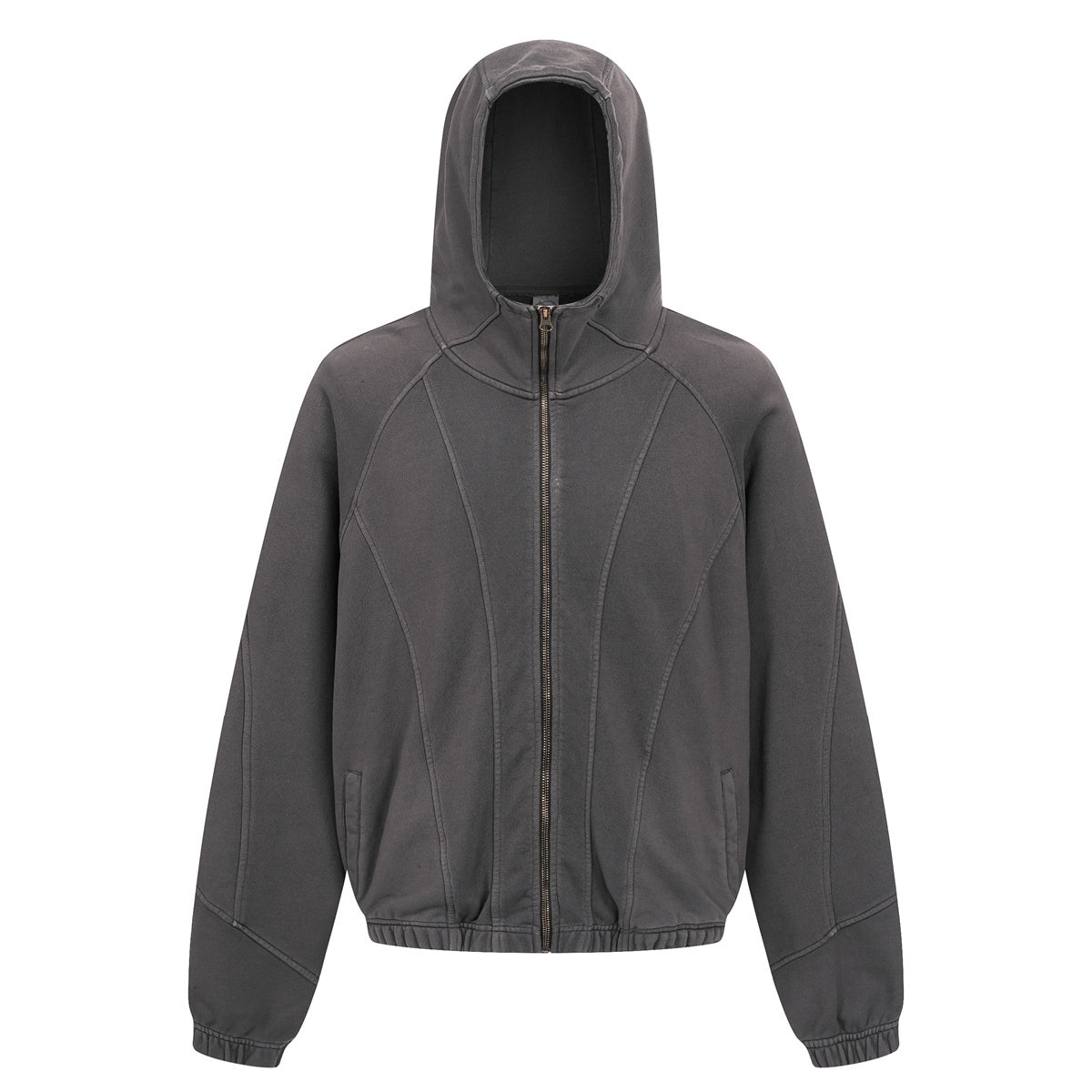 Curved-Seam Full-Zip Hoodie | Washed Cotton Streetwear