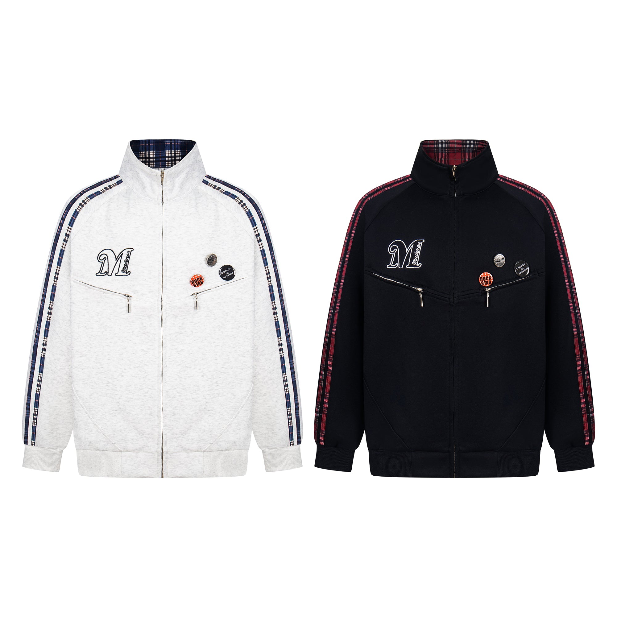 Omirad Plaid-Trim Track Jacket with Embroidered Logo & Pins