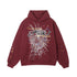 Bold Maroon Sp5der Hoodie - Trendy Web and Star Print Hooded Sweatshirt - Seakoff