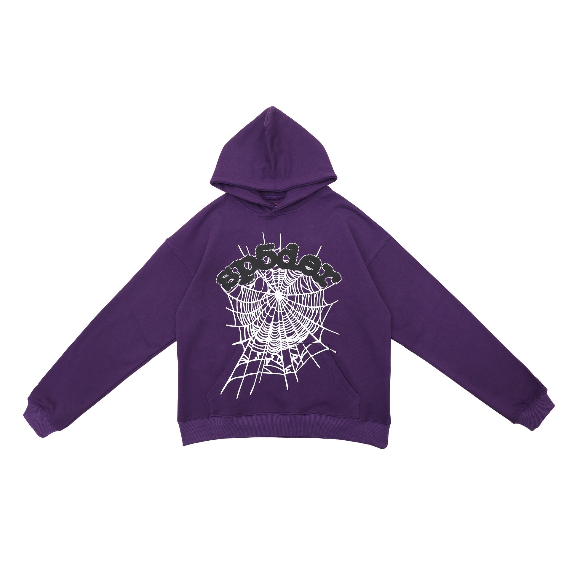 Bold Purple Sp5der Hoodie - Eye - Catching Web Print Hooded Sweatshirt - Seakoff