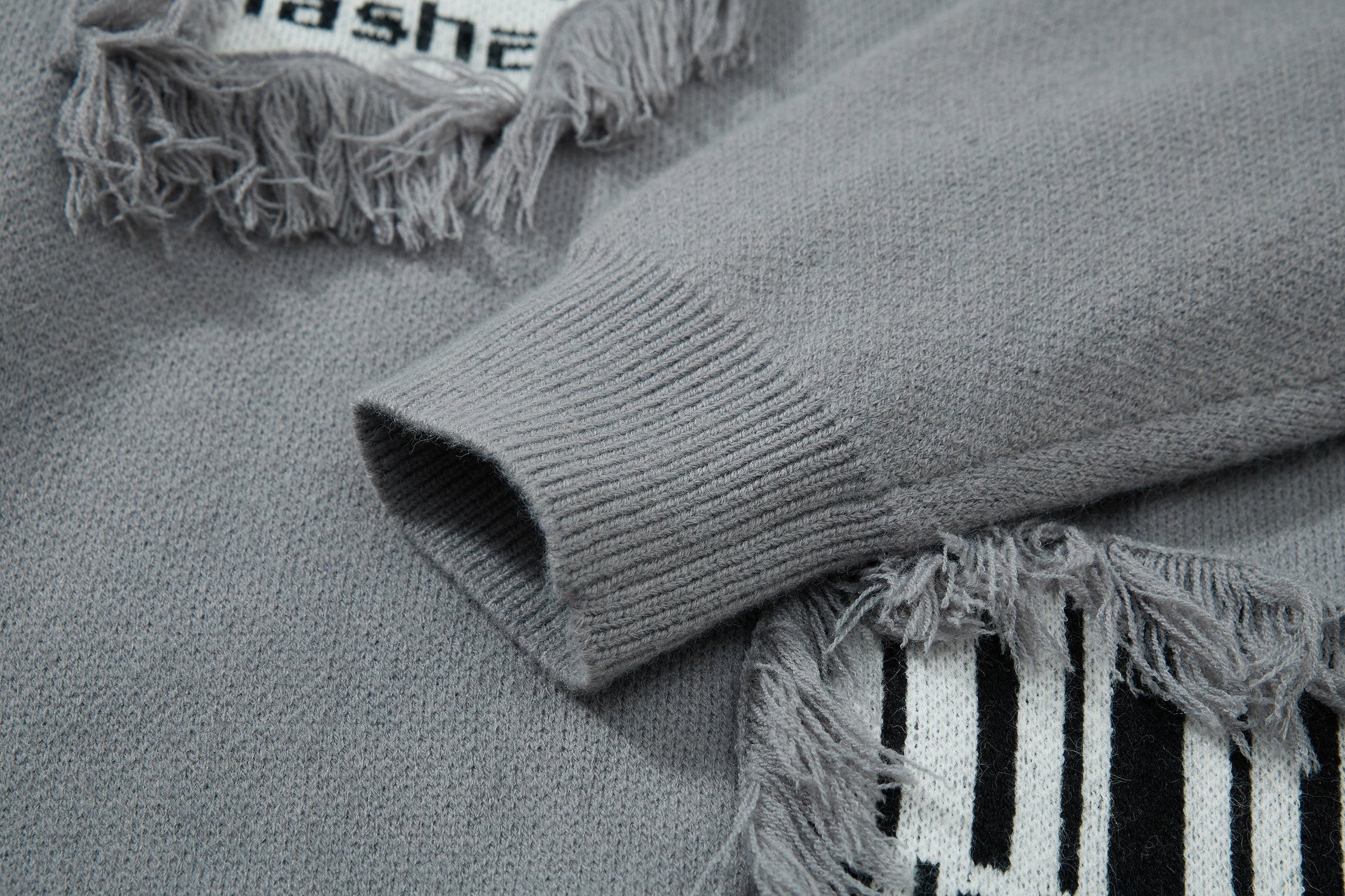Omirad Fringe Patch Knit Sweater | Deconstructed Streetwear