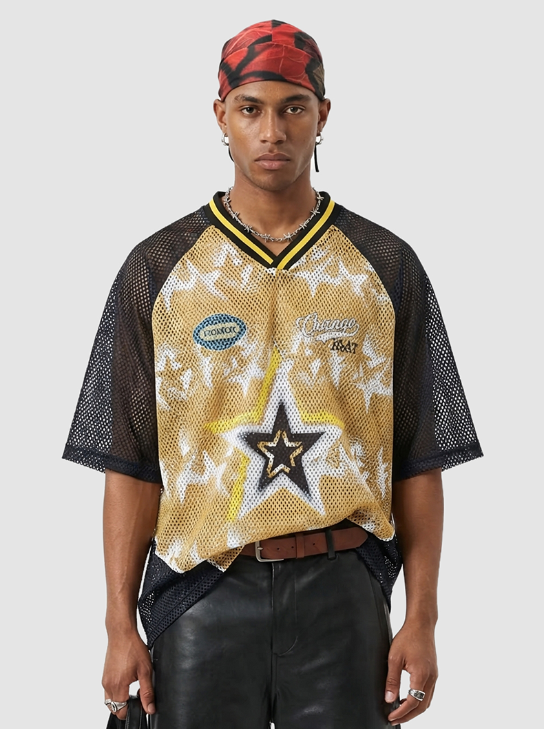 Omirad Star Impact Mesh Jersey T-Shirt | Gold & Black Streetwear