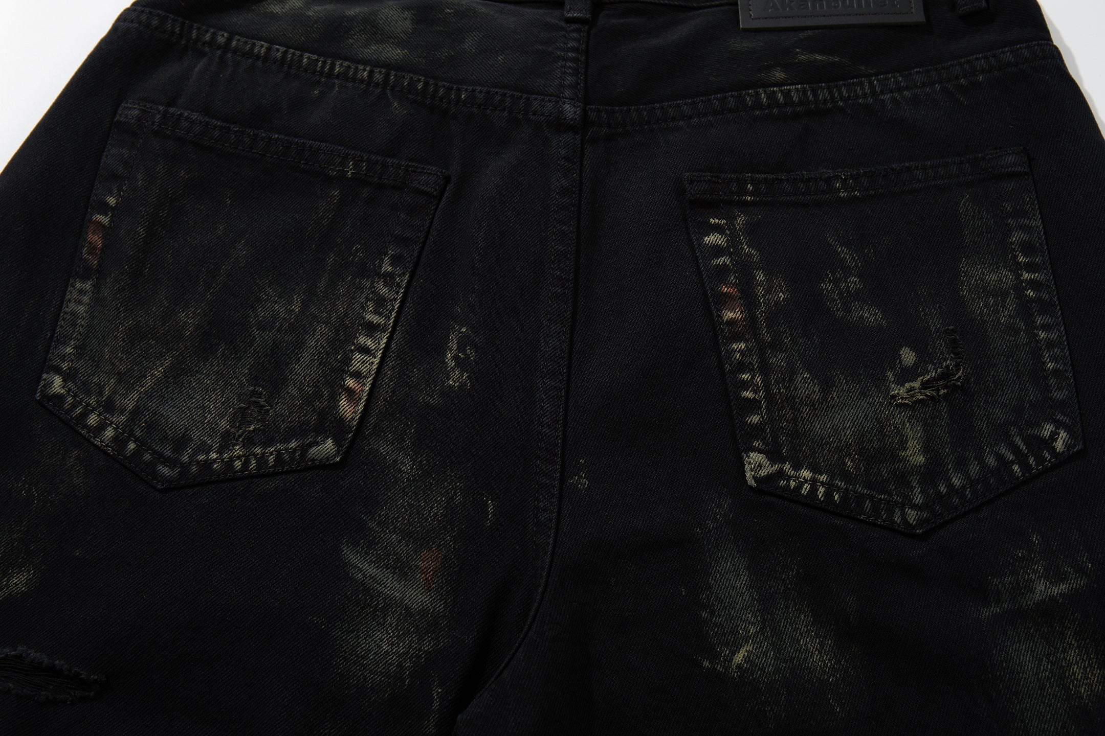 Omirad Paint-Wash Destroyed Wide-Leg Jeans | Black Denim