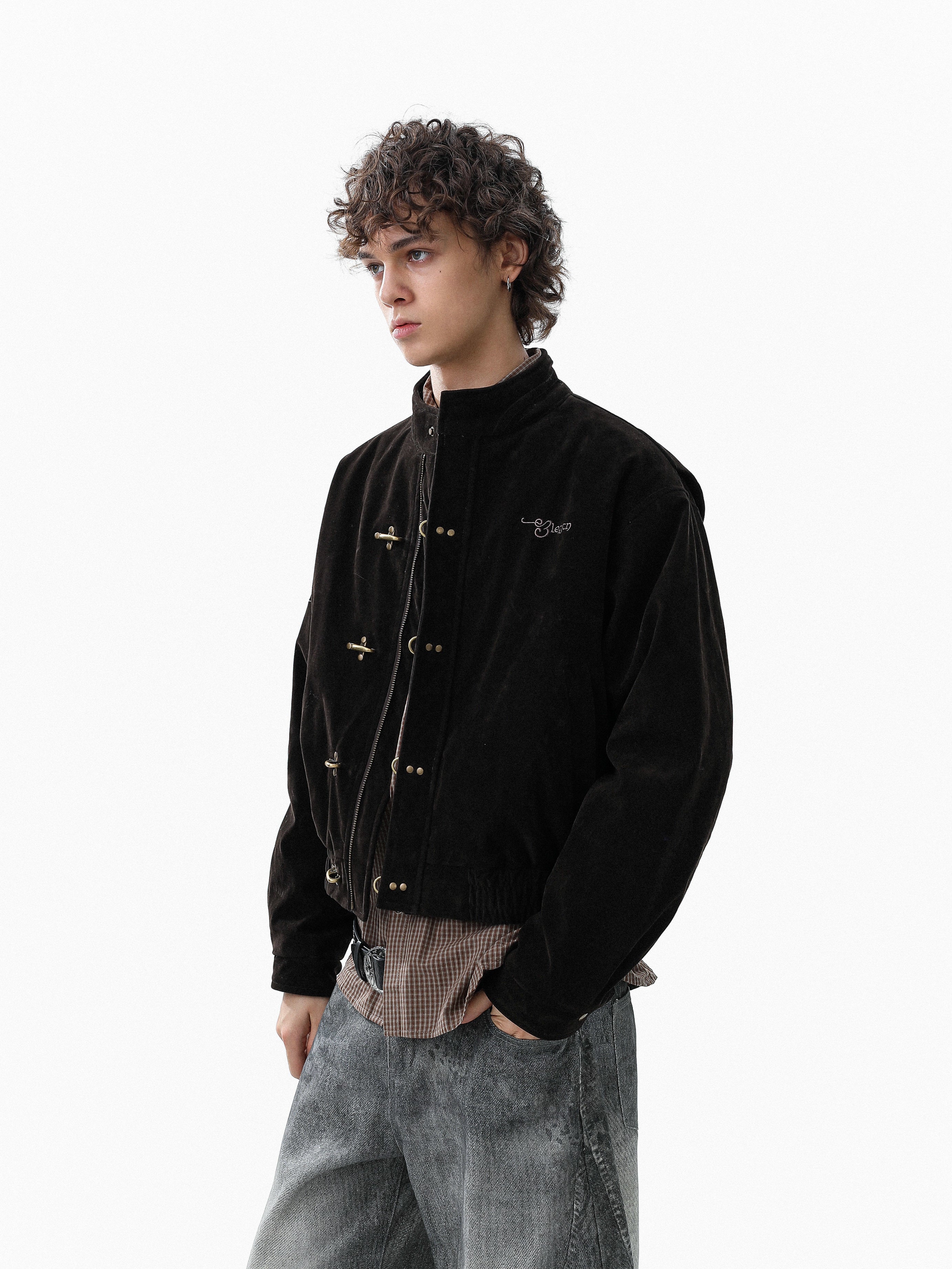 Omirad Embroidered Suede Metal Clasp Bomber Jacket