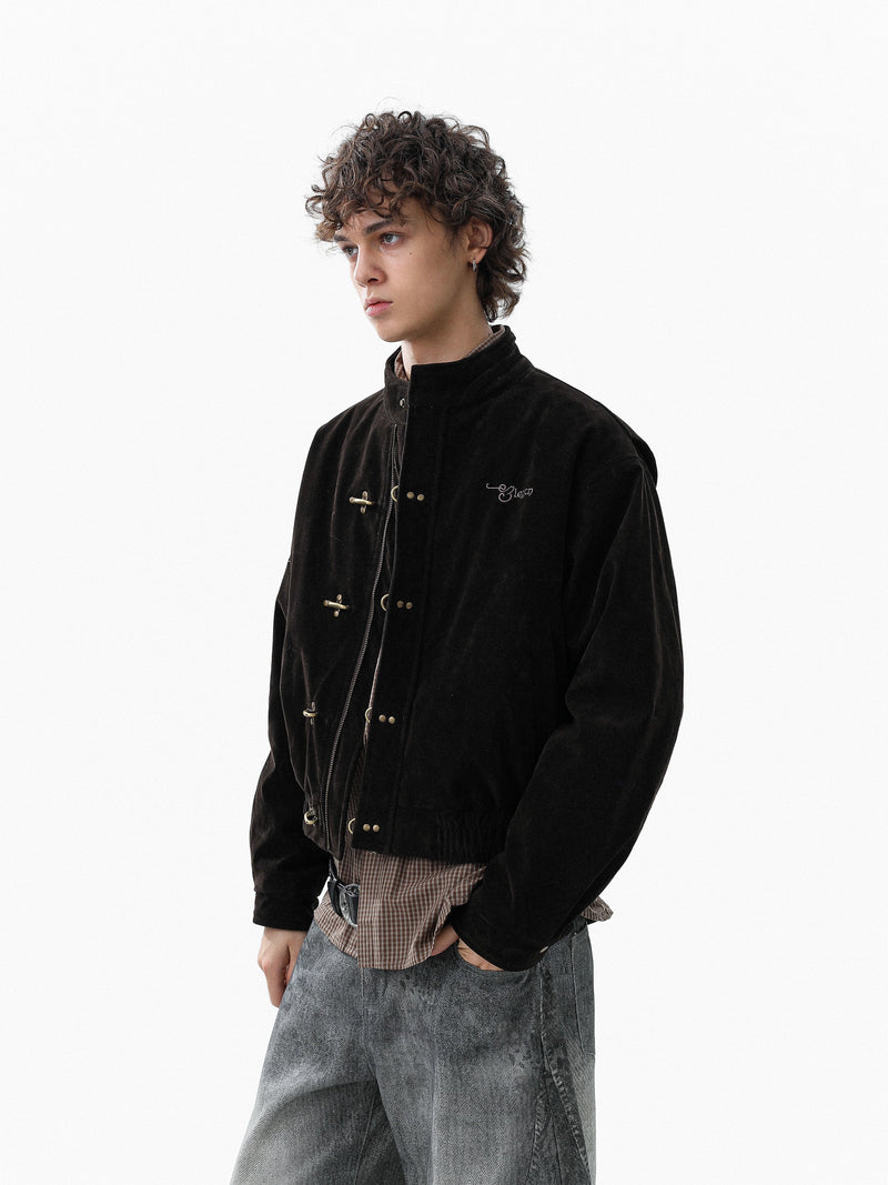 Omirad Embroidered Suede Metal Clasp Bomber Jacket