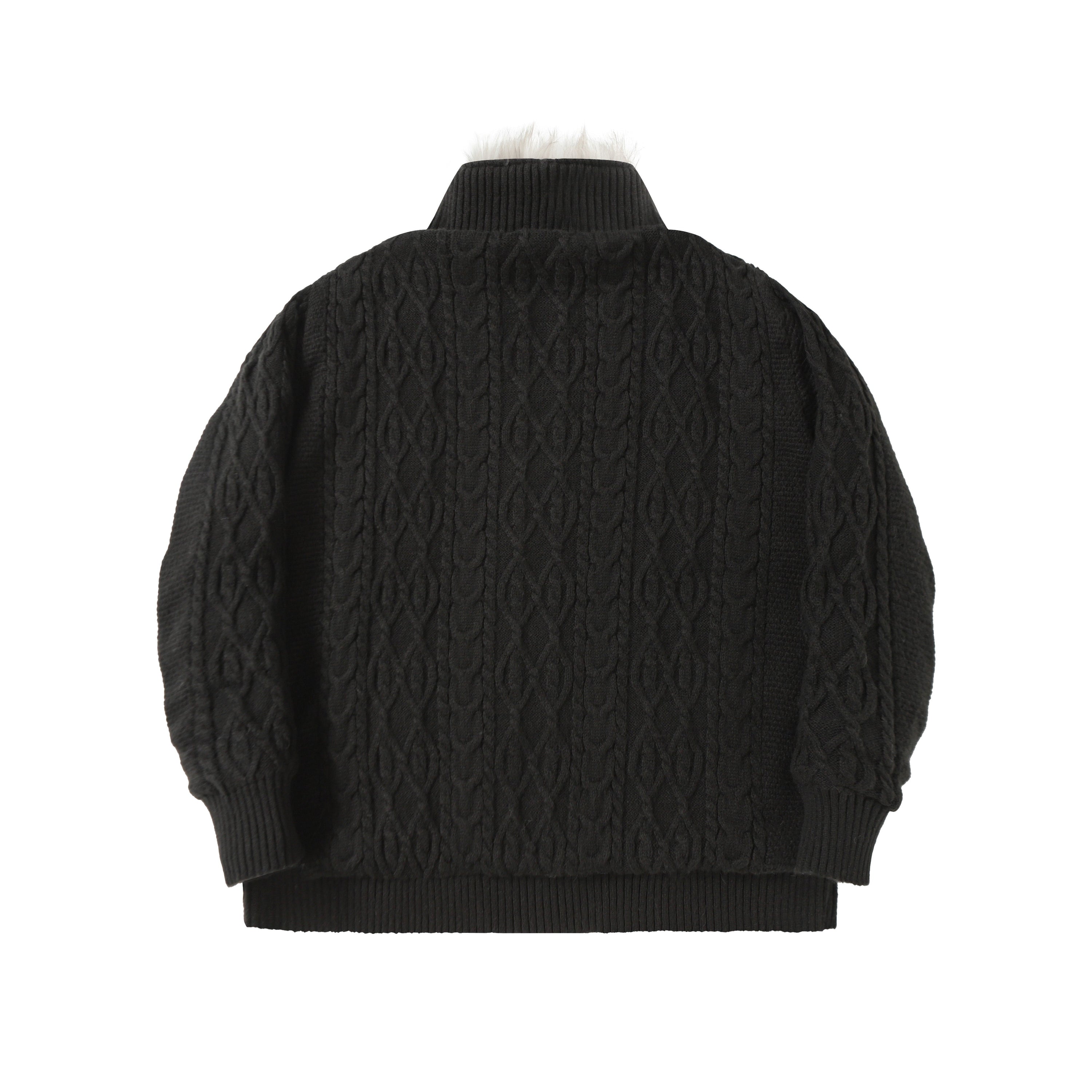 Fleece-Lined Cable Knit Zip Jacket | Faux Fur Collar